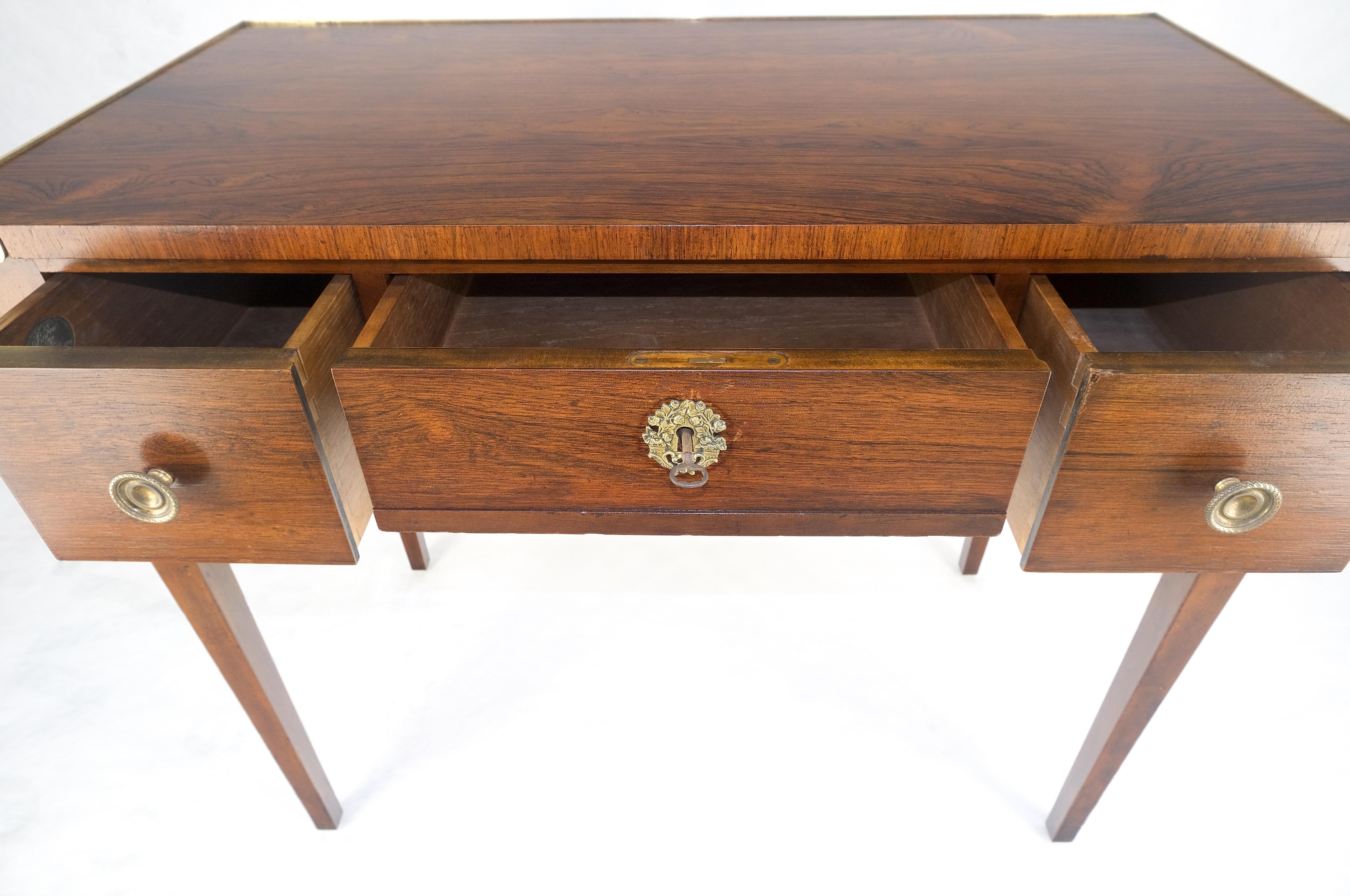 Lacquered Baker Very Fine All Rosewood & Brass Gallery Trim Petit Desk Console Table MINT! For Sale