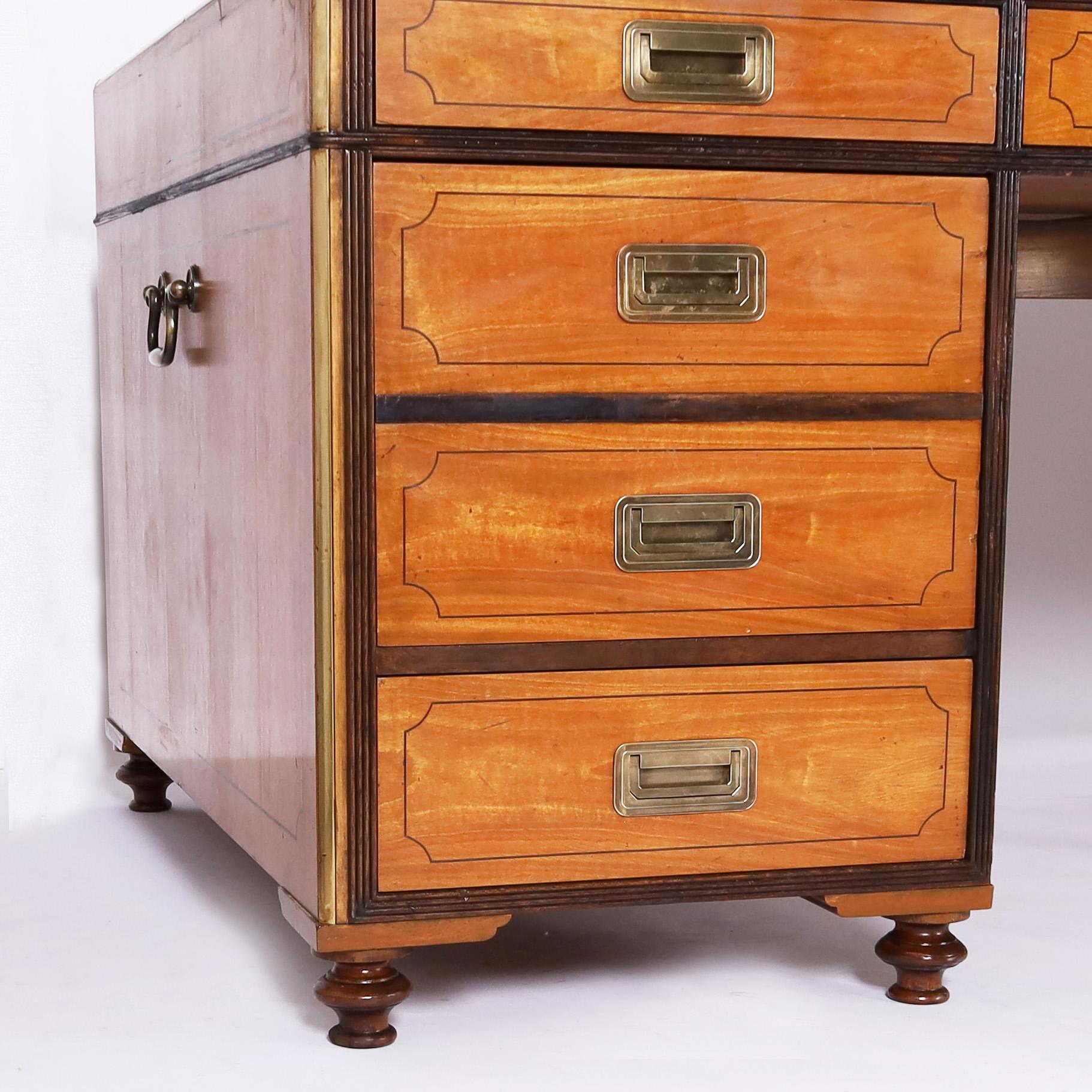 Baker Vintage Campaign Style Leather Top Partners Desk 2