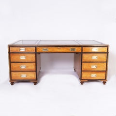 Baker Vintage Campaign Style Leather Top Partners Desk