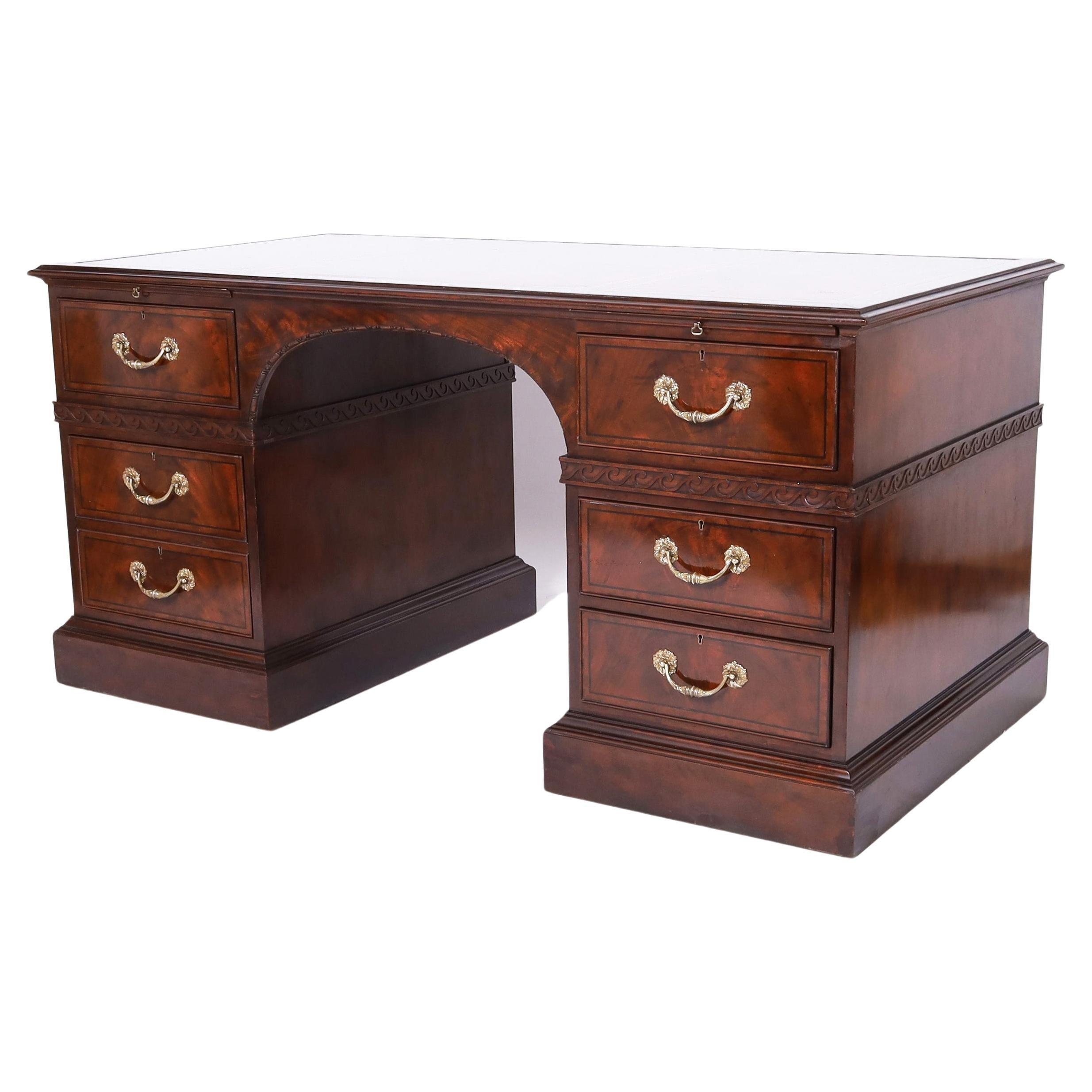 Baker Vintage Georgian Style Leather Top Desk