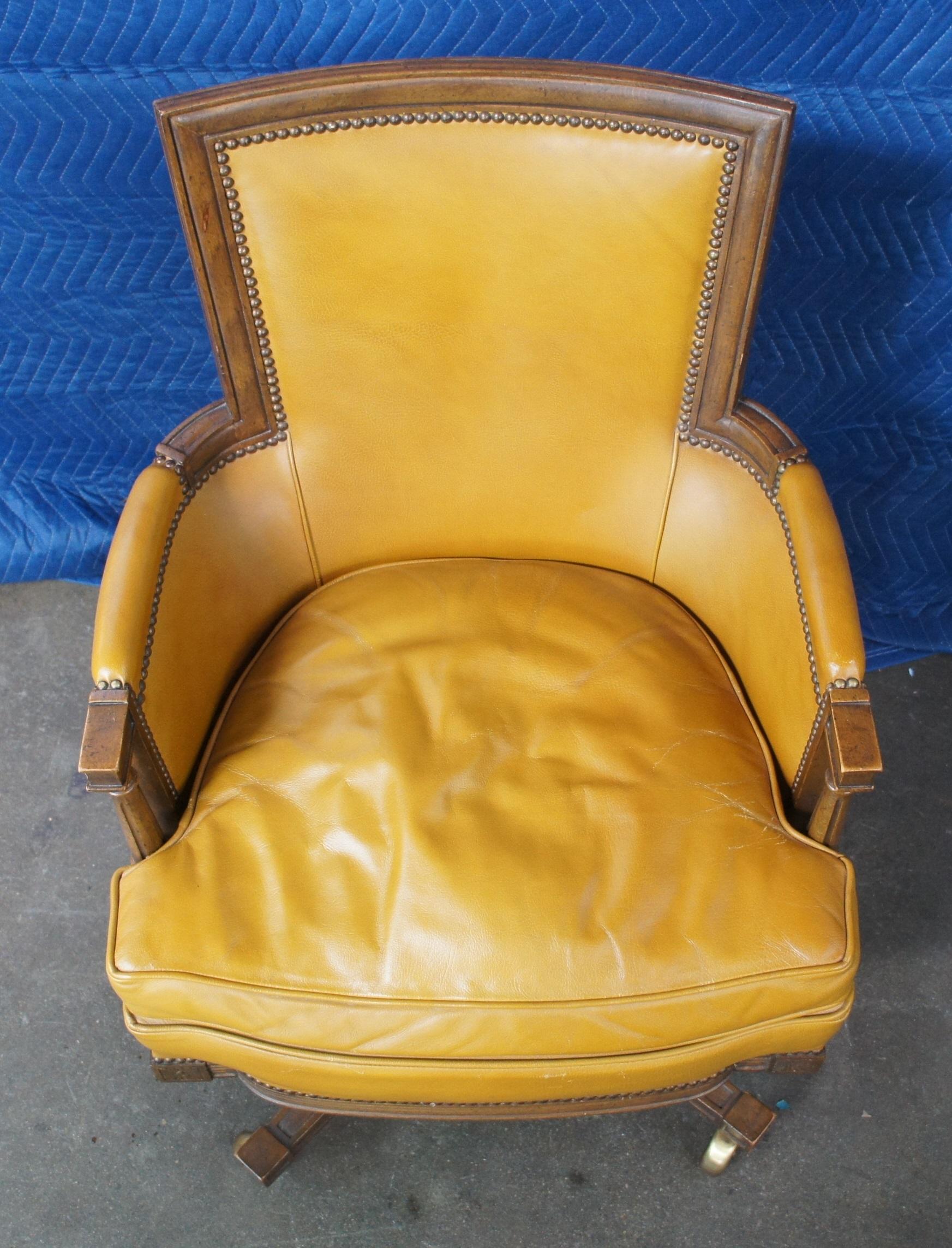 Baker Vintage Louis XVI Walnut Leather Executive Office Library Desk Arm Chair 2