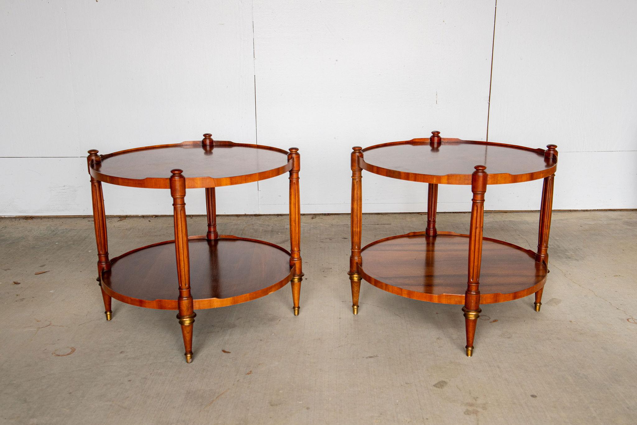Baker Vintage  Round Walnut Side Tables, a Pair For Sale 3