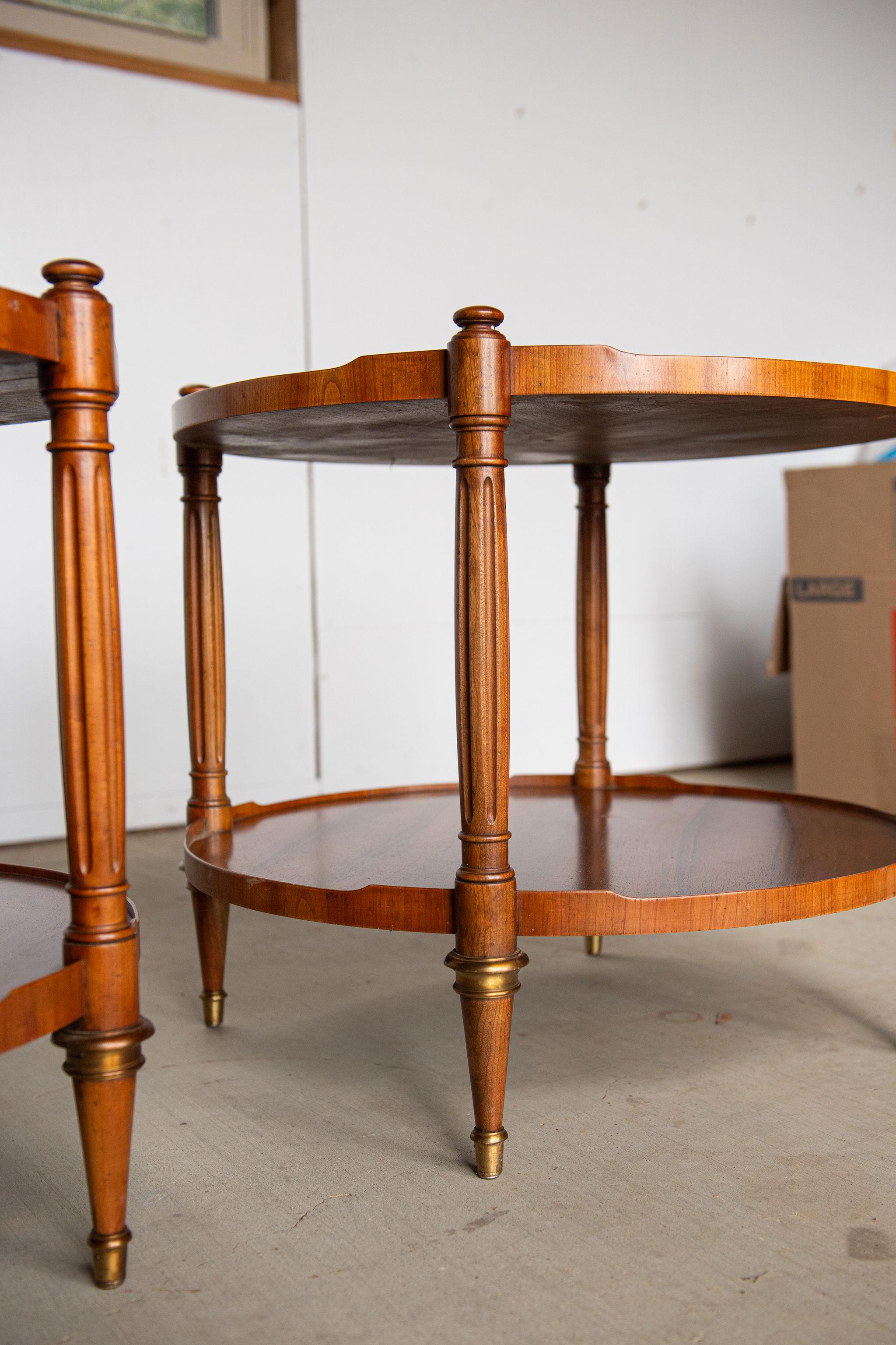 Baker Vintage  Round Walnut Side Tables, a Pair For Sale 4