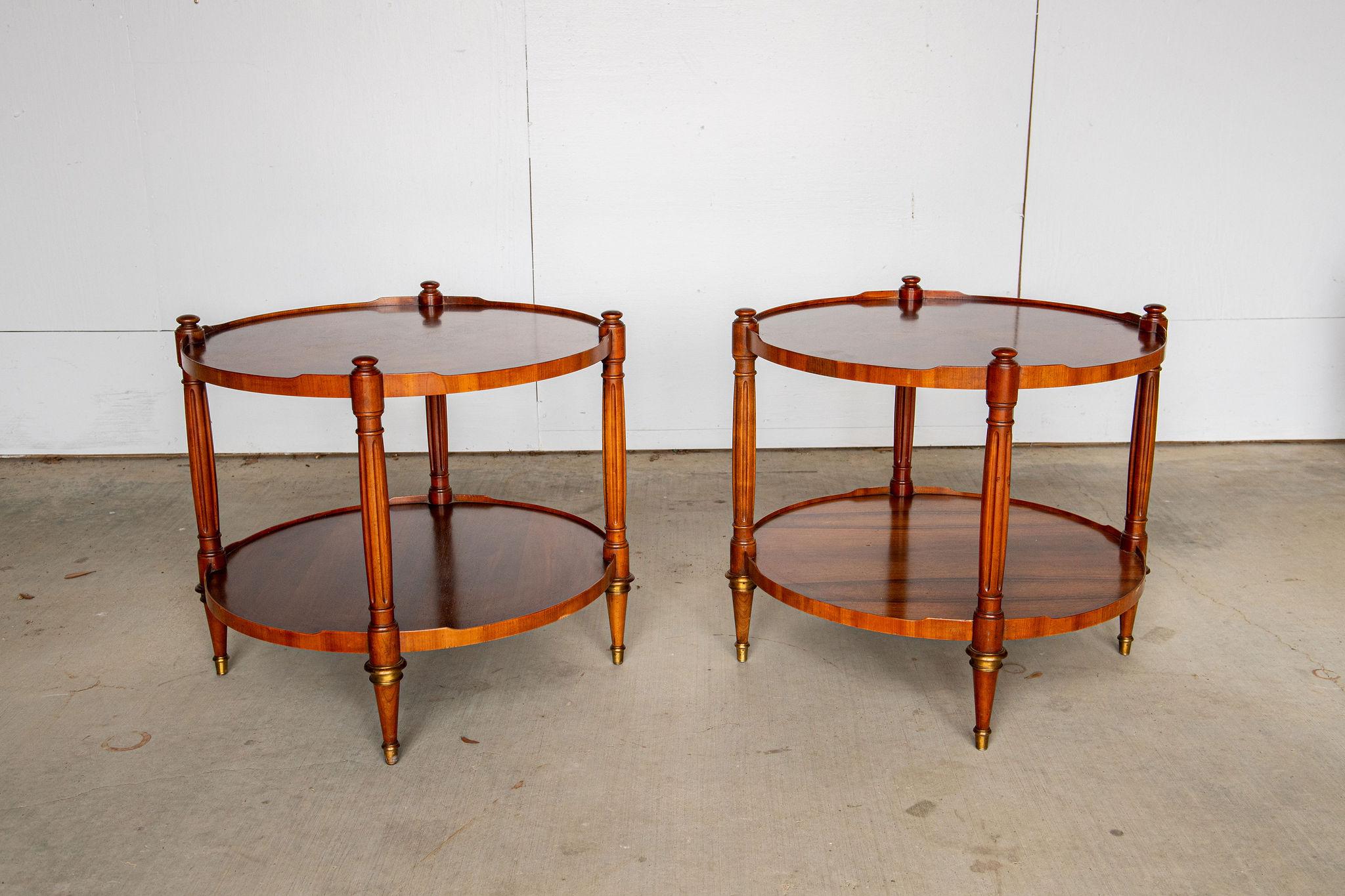 Baker Vintage  Round Walnut Side Tables, a Pair For Sale 5