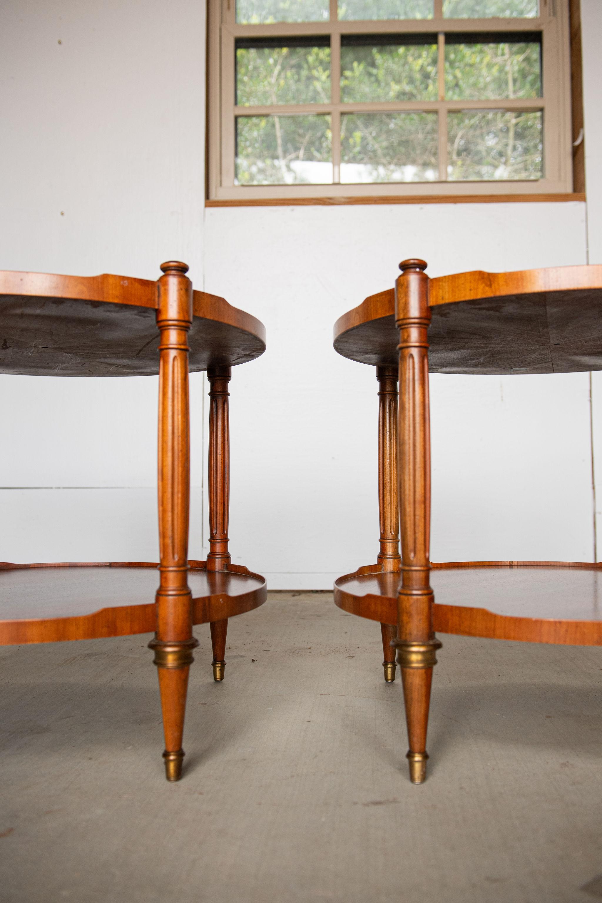 Baker Vintage  Round Walnut Side Tables, a Pair For Sale 6