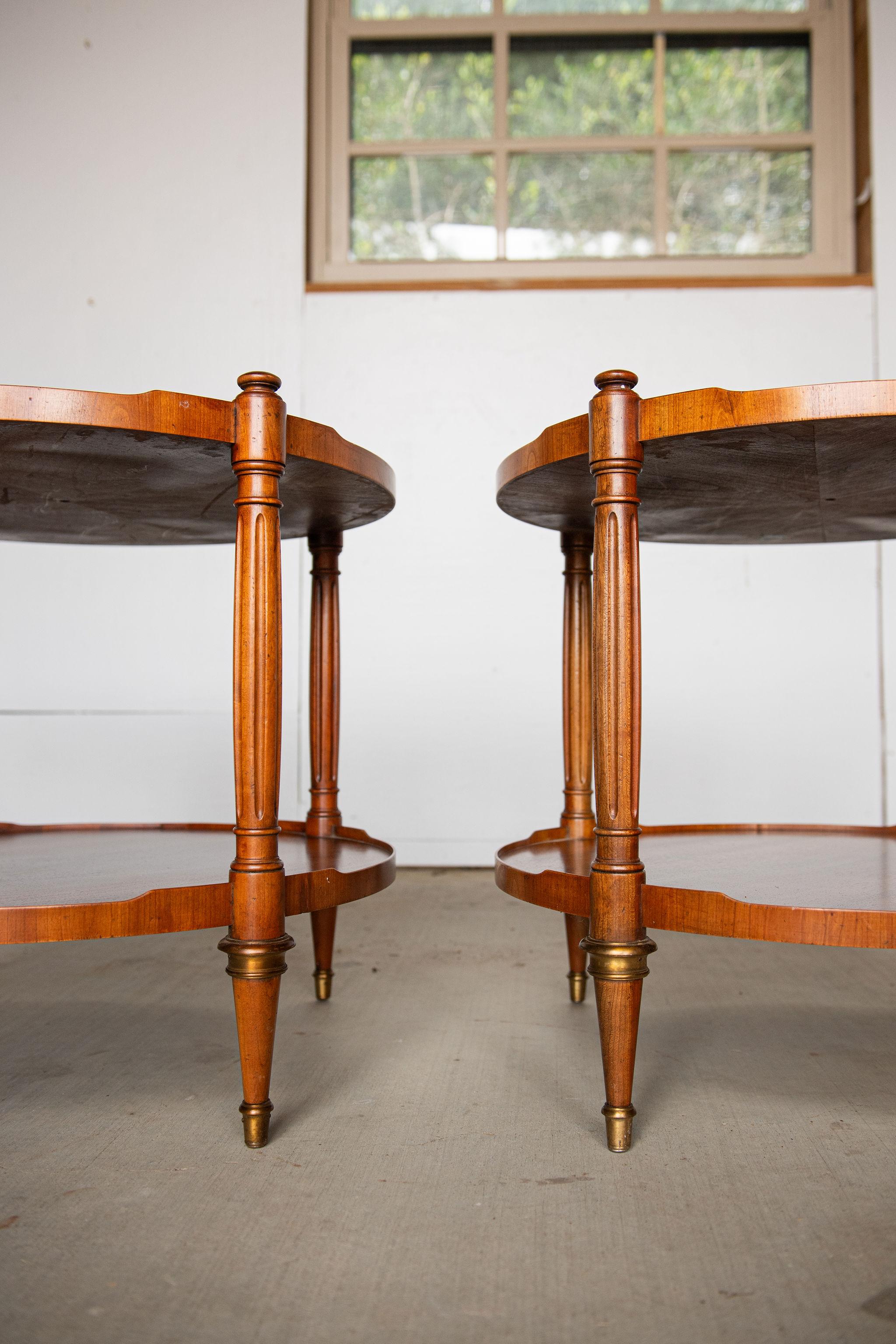 North American Baker Vintage  Round Walnut Side Tables, a Pair For Sale