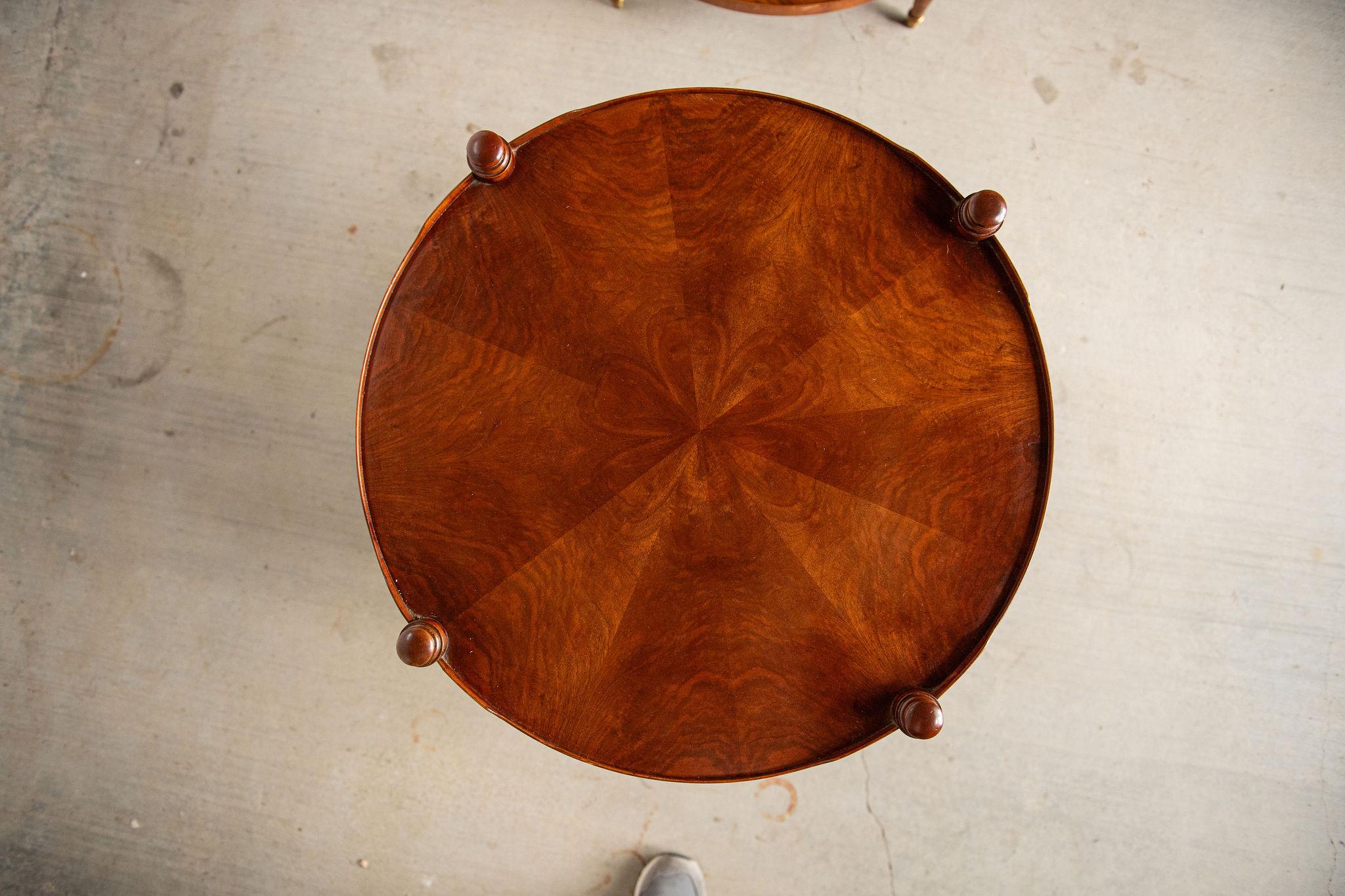 Veneer Baker Vintage  Round Walnut Side Tables, a Pair For Sale