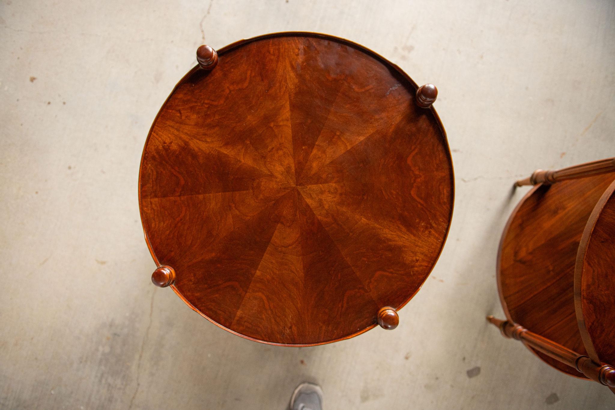 Baker Vintage  Round Walnut Side Tables, a Pair In Good Condition For Sale In Wichita, KS
