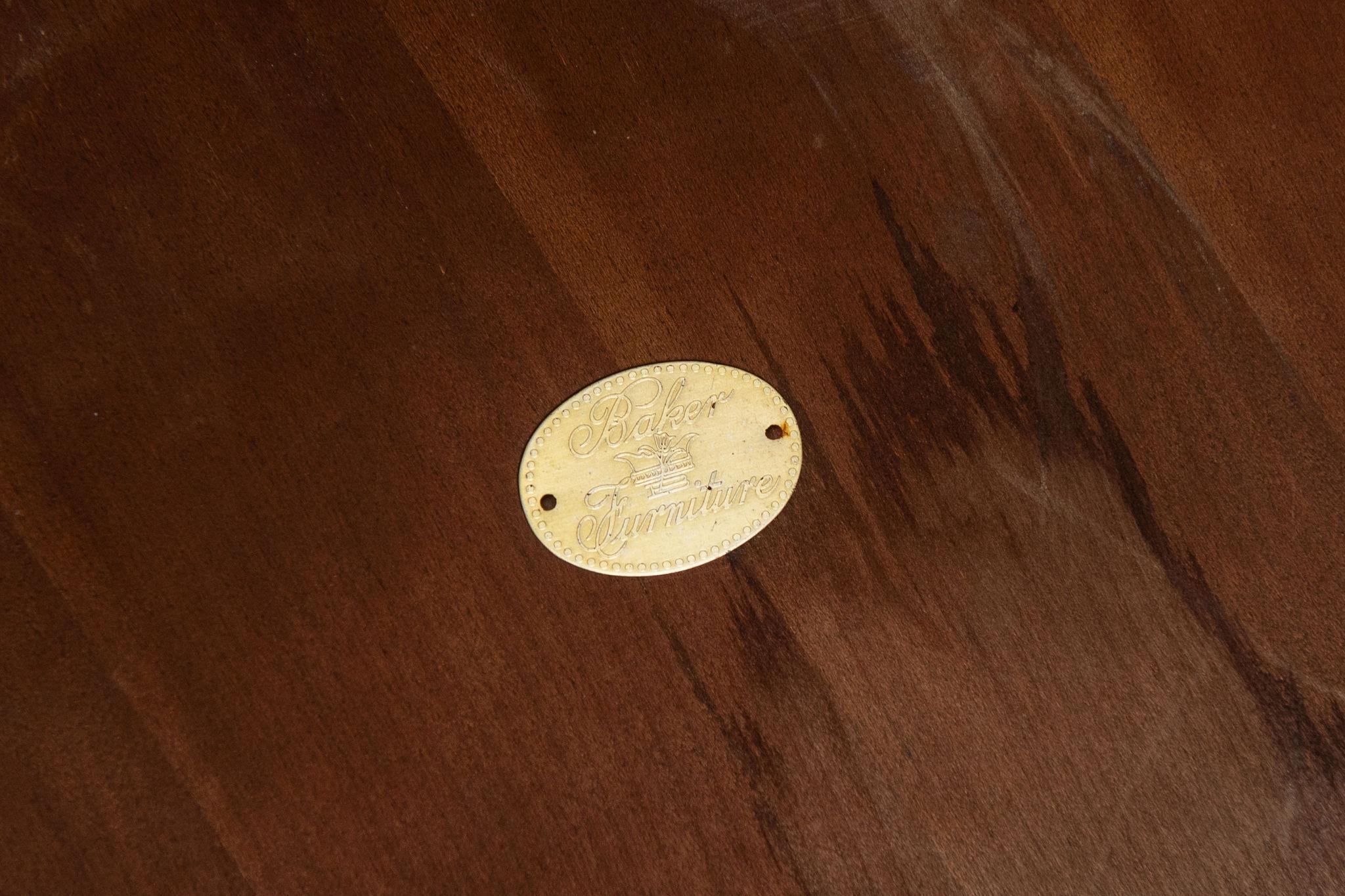 Baker Vintage  Round Walnut Side Tables, a Pair For Sale 2
