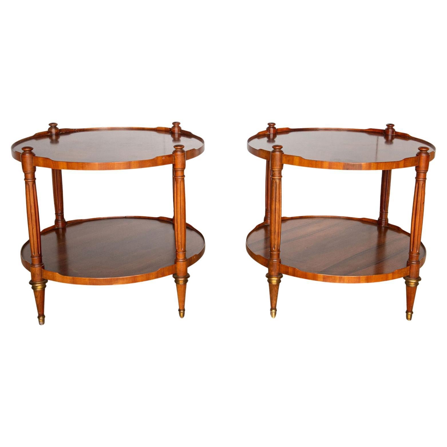 Baker Vintage  Round Walnut Side Tables, a Pair For Sale