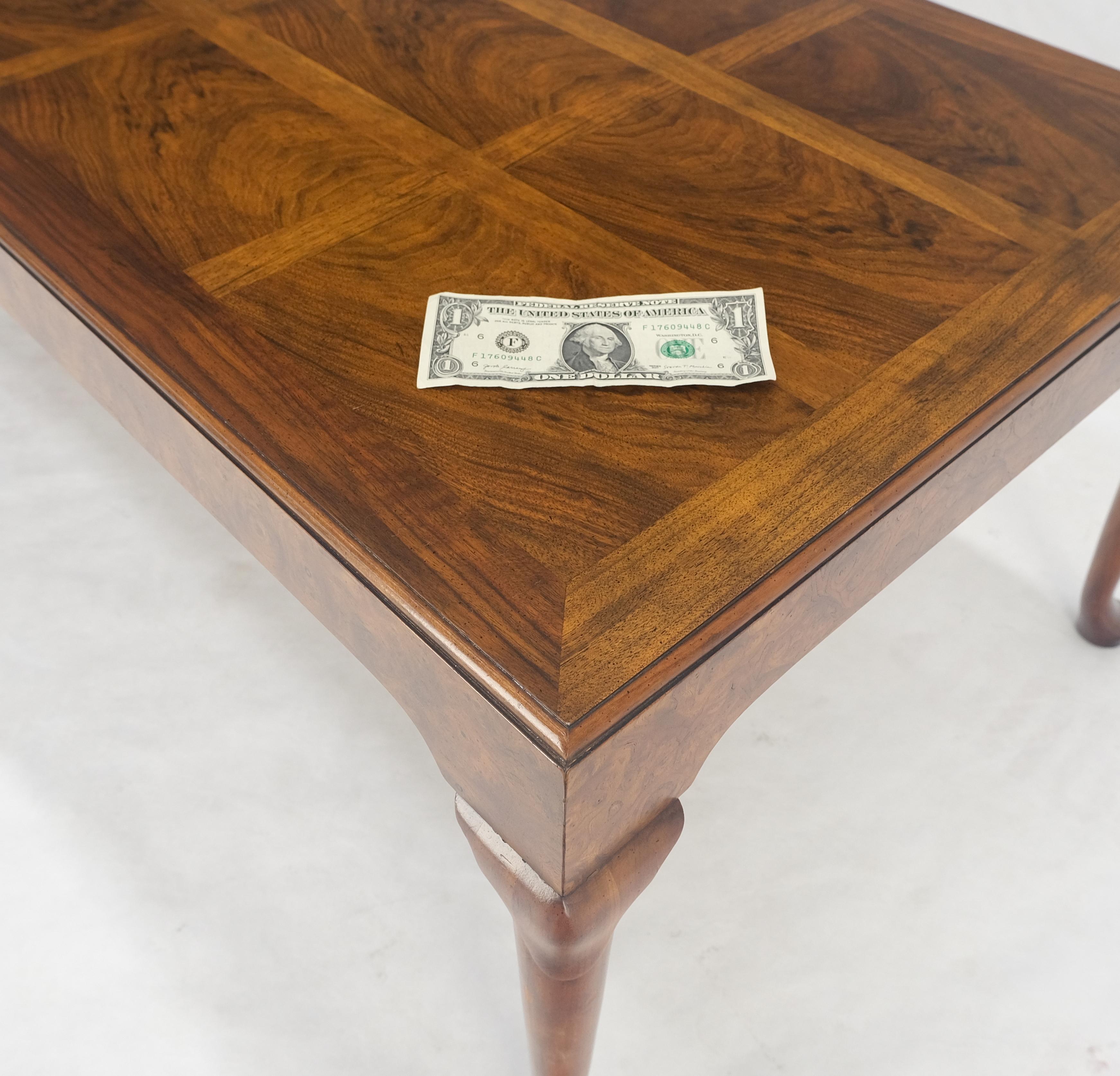 Baker Vivid Pattern Walnut Top Burl Queen An Style Caved Legs Coffee Table MINT! For Sale 4