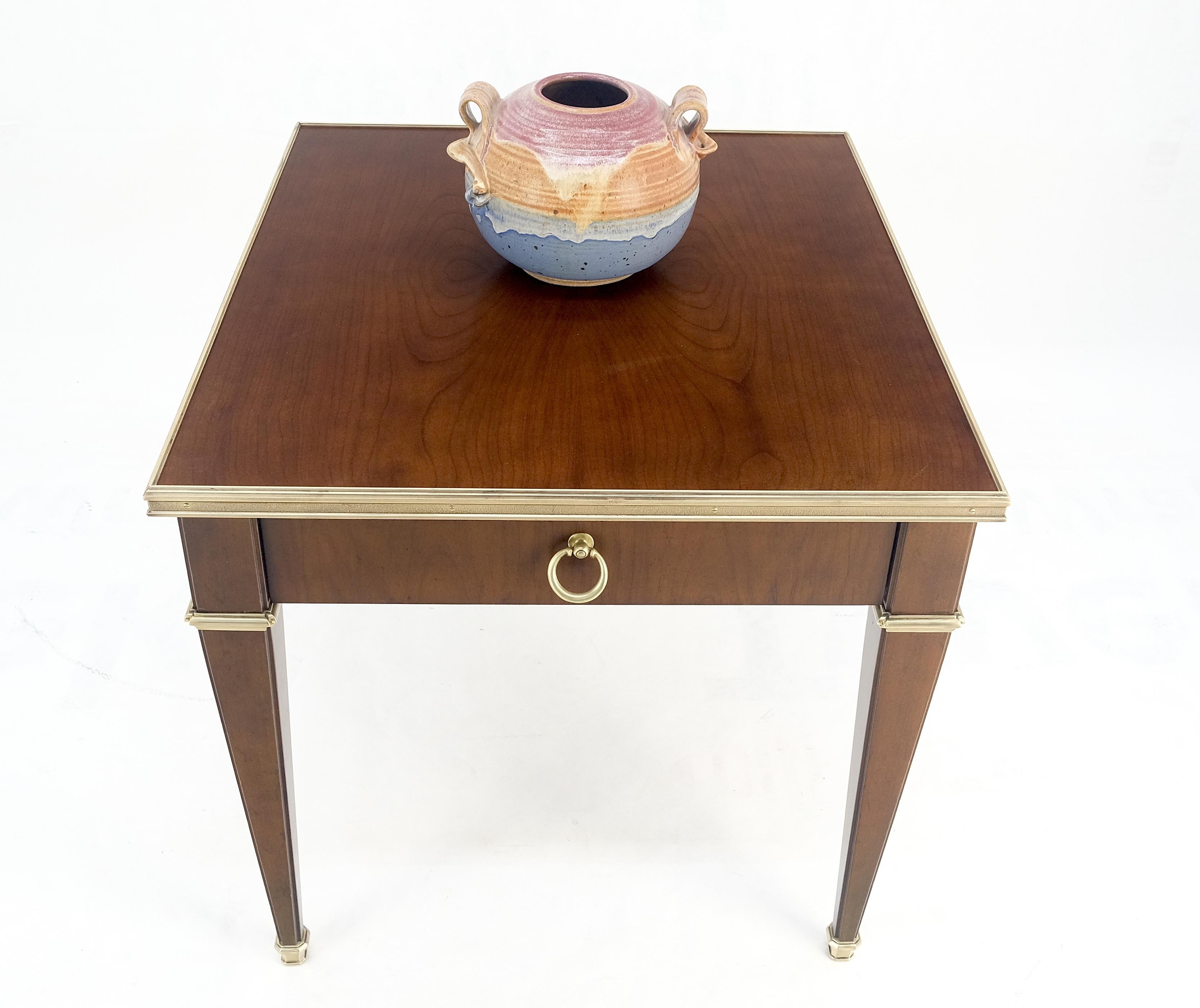 Baker Walnut & Brass Ring Drop Pull One Drawer Tapered Leg Side End Table MINT! For Sale 4
