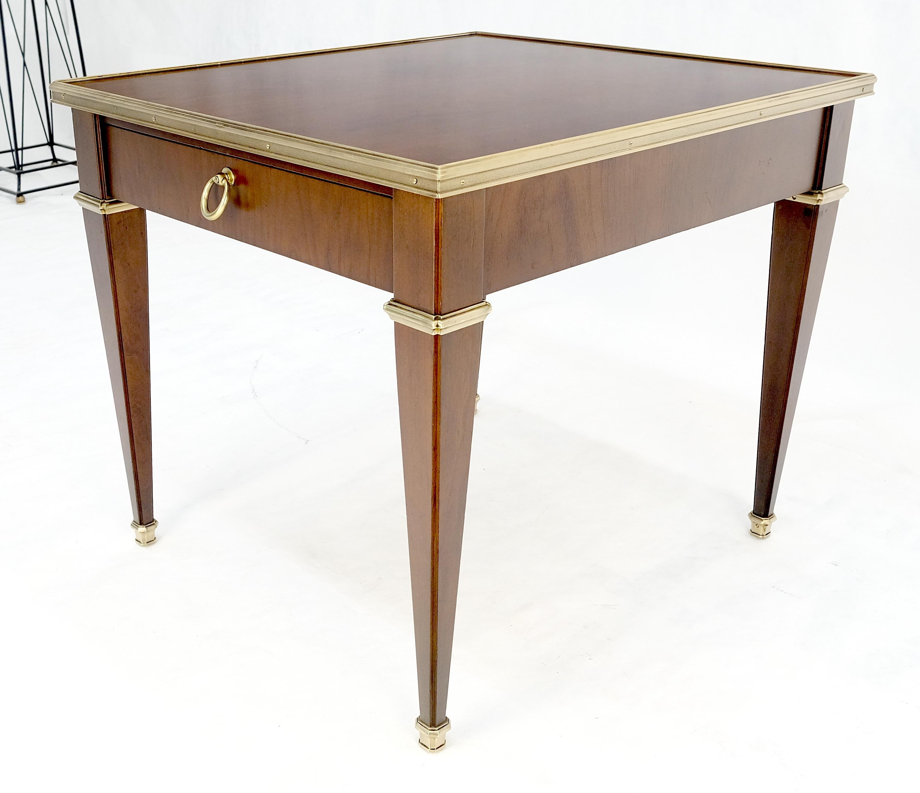 Baker Walnut & Brass Ring Drop Pull One Drawer Tapered Leg Side End Table MINT! For Sale 6