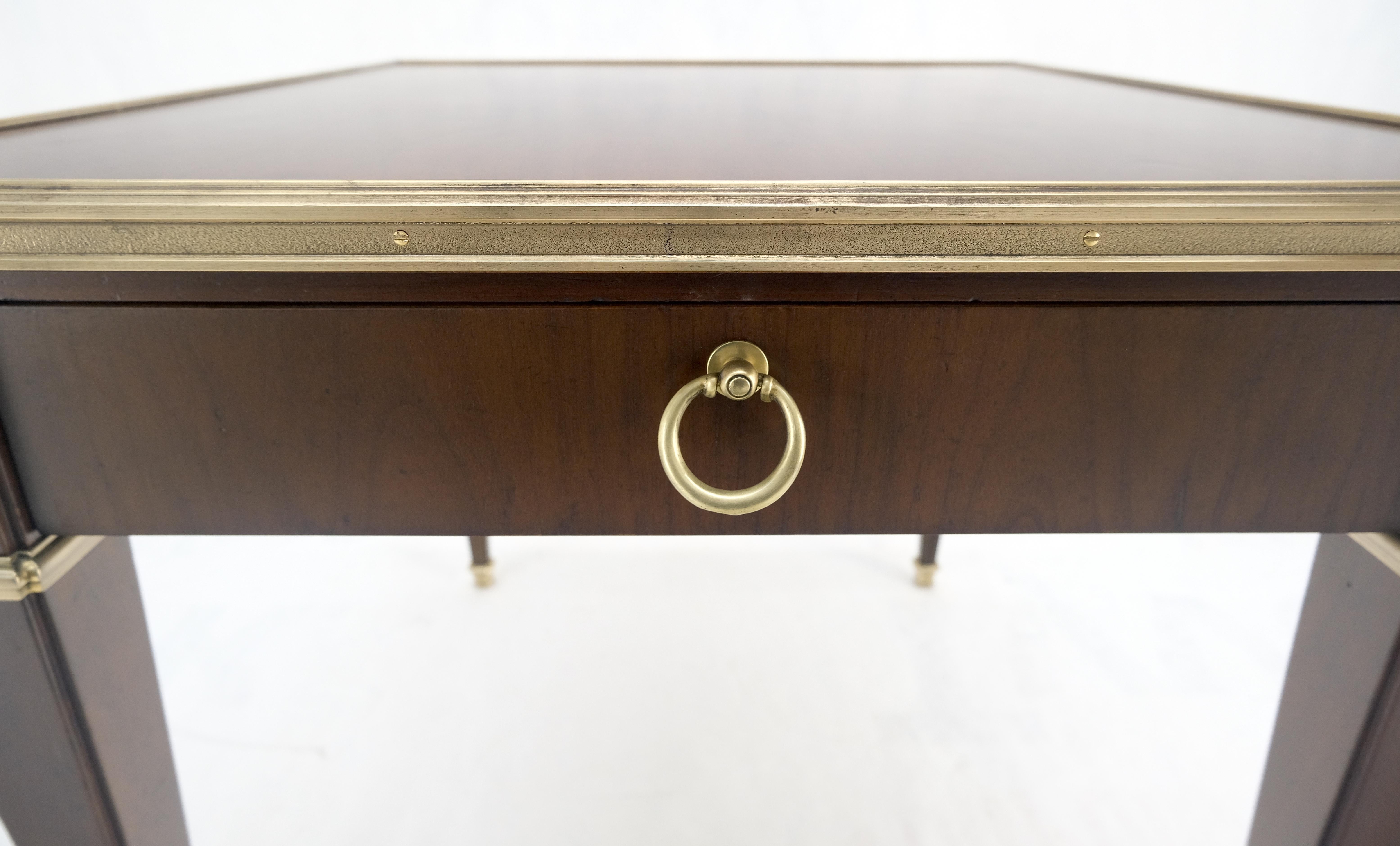 Mid-Century Modern Baker Walnut & Brass Ring Drop Pull One Drawer Tapered Leg Side End Table MINT! For Sale