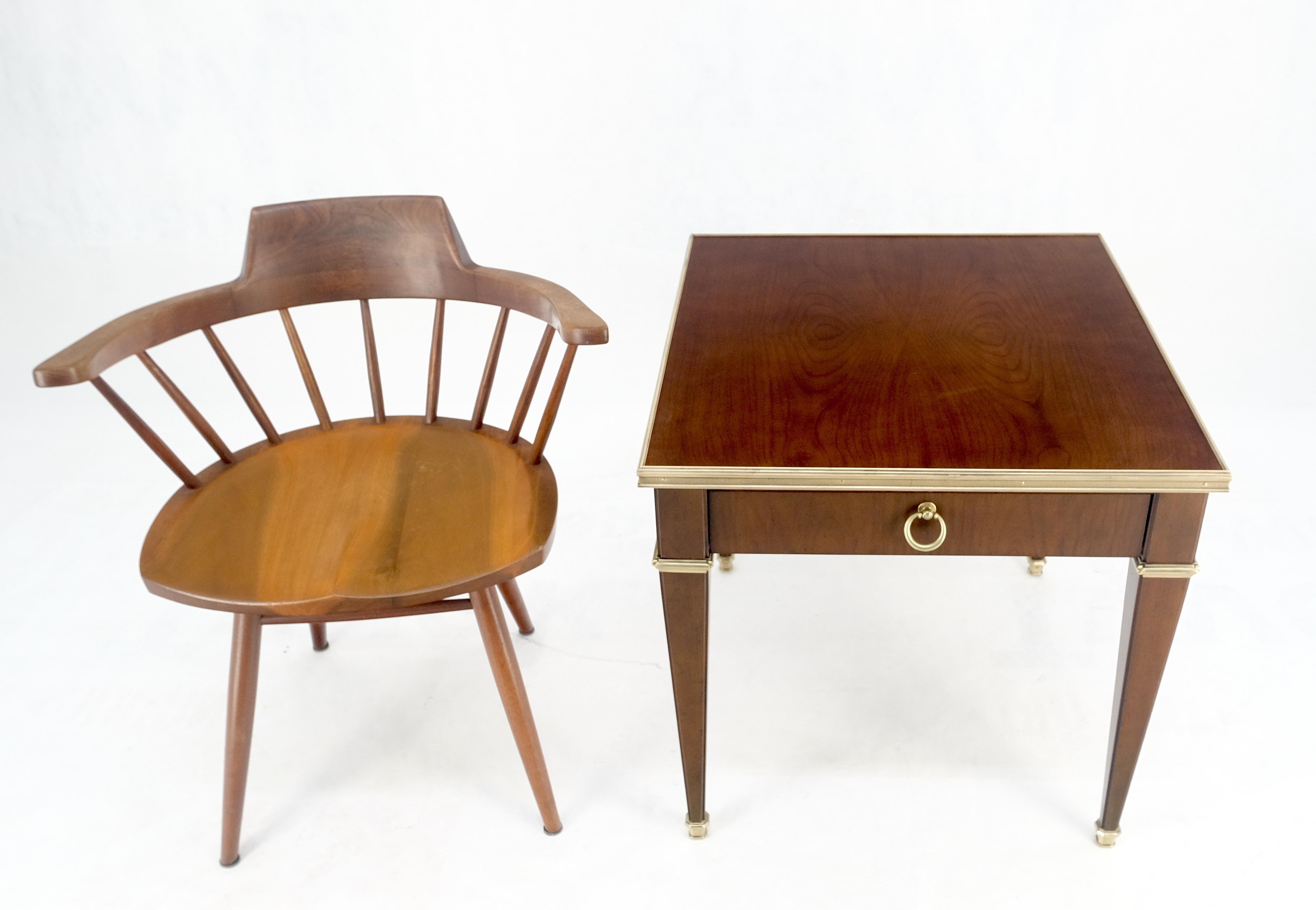 American Baker Walnut & Brass Ring Drop Pull One Drawer Tapered Leg Side End Table MINT! For Sale