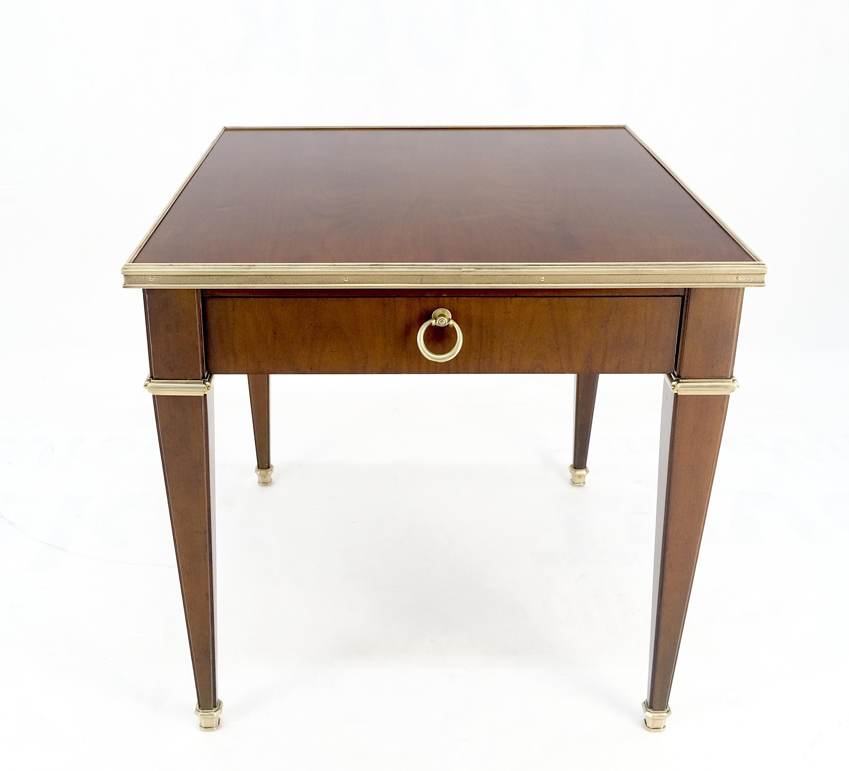 Baker Walnut & Brass Ring Drop Pull One Drawer Tapered Leg Side End Table MINT! For Sale 1