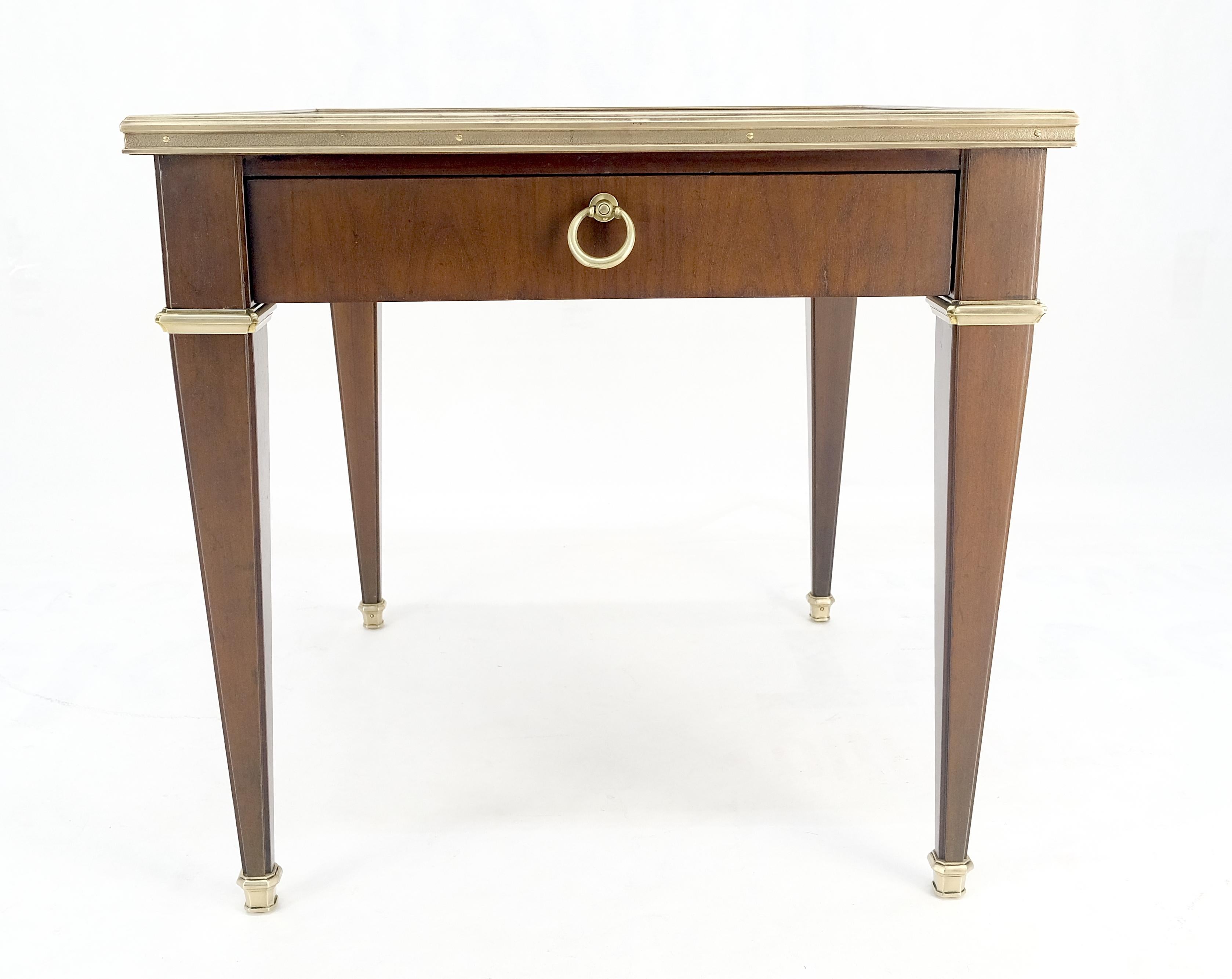Baker Walnut & Brass Ring Drop Pull One Drawer Tapered Leg Side End Table MINT! For Sale 2