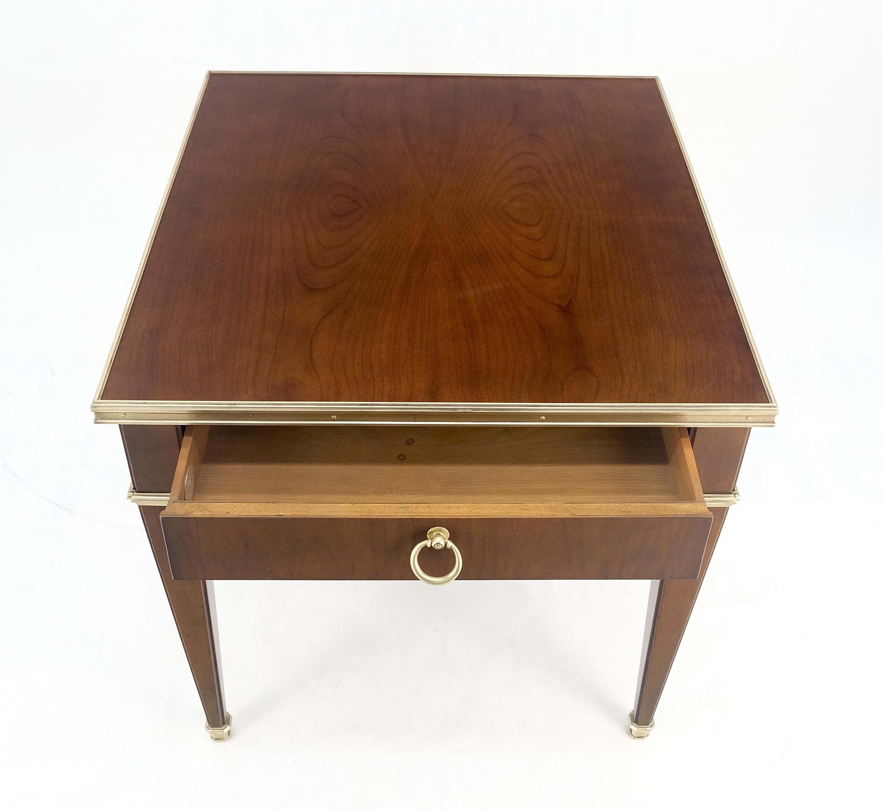 Baker Walnut & Brass Ring Drop Pull One Drawer Tapered Leg Side End Table MINT! For Sale 3