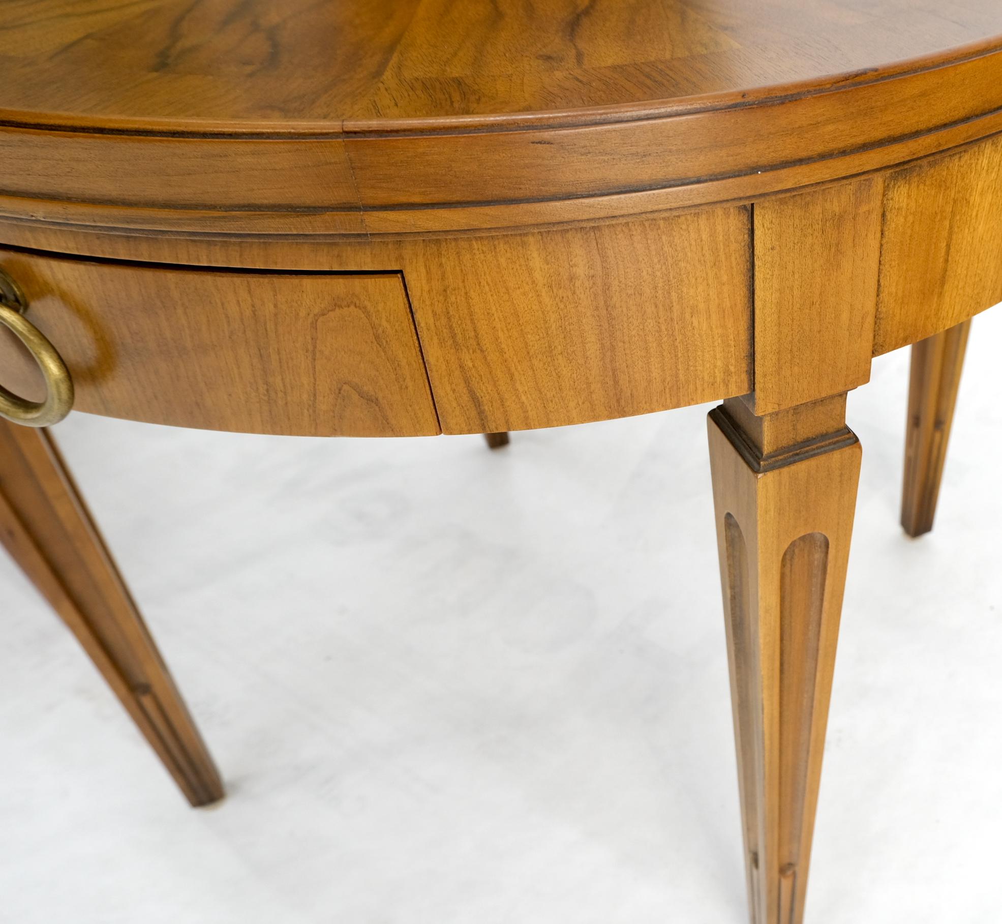 Brass Baker Walnut Round Sunburst Pattern Gallery Top Drawer Side Lamp Table Stand For Sale