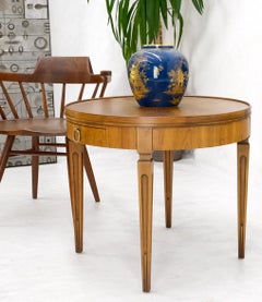 Baker Walnut Round Sunburst Pattern Gallery Top Drawer Side Lamp Table Stand