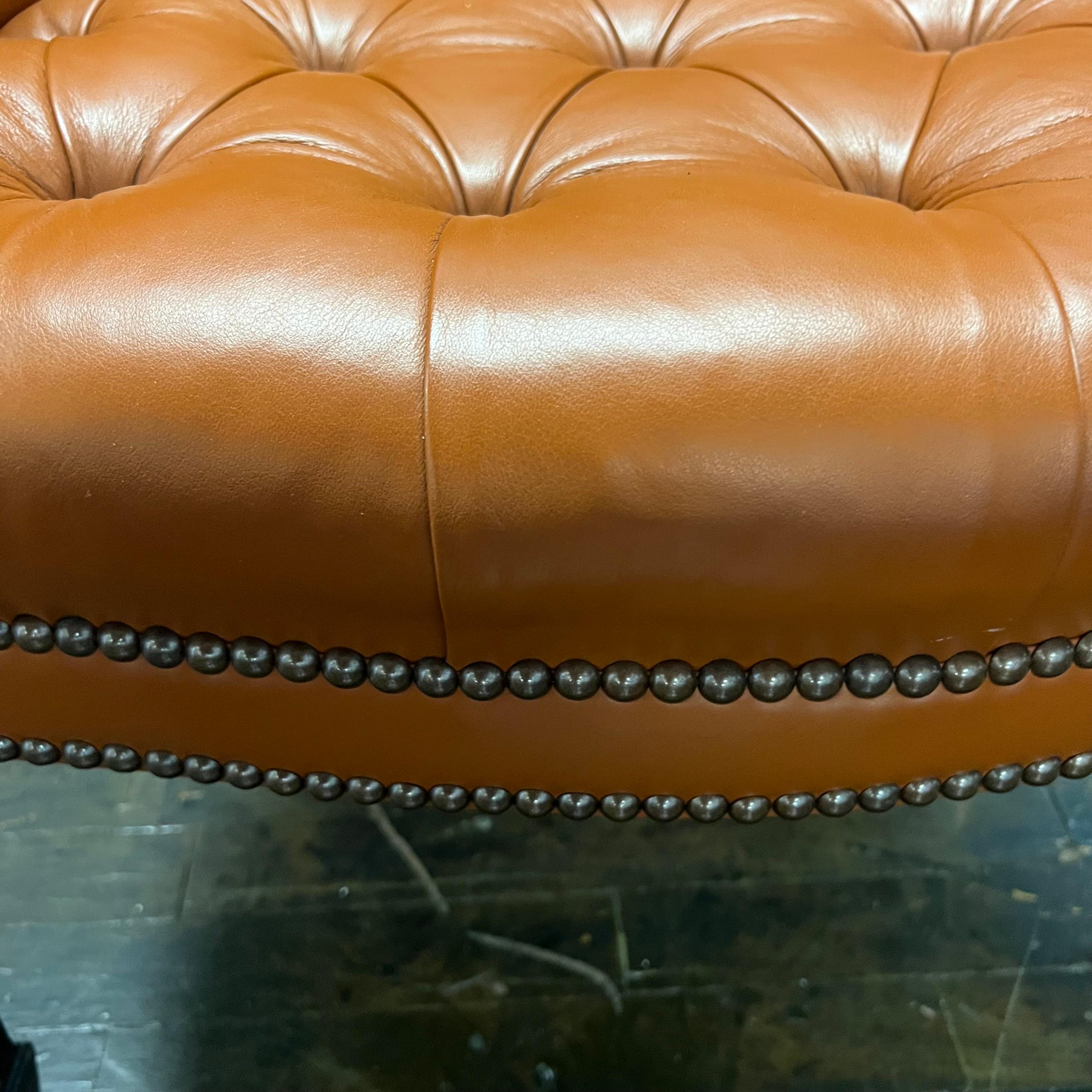 Baker Wing Back Chair in Holly Hunt Spice Colored Leather with Nailhead Trim In Good Condition For Sale In Chicago, IL