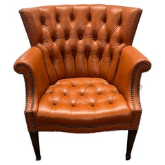 Baker Wing Back Chair in Holly Hunt Spice Colored Leather with Nailhead Trim