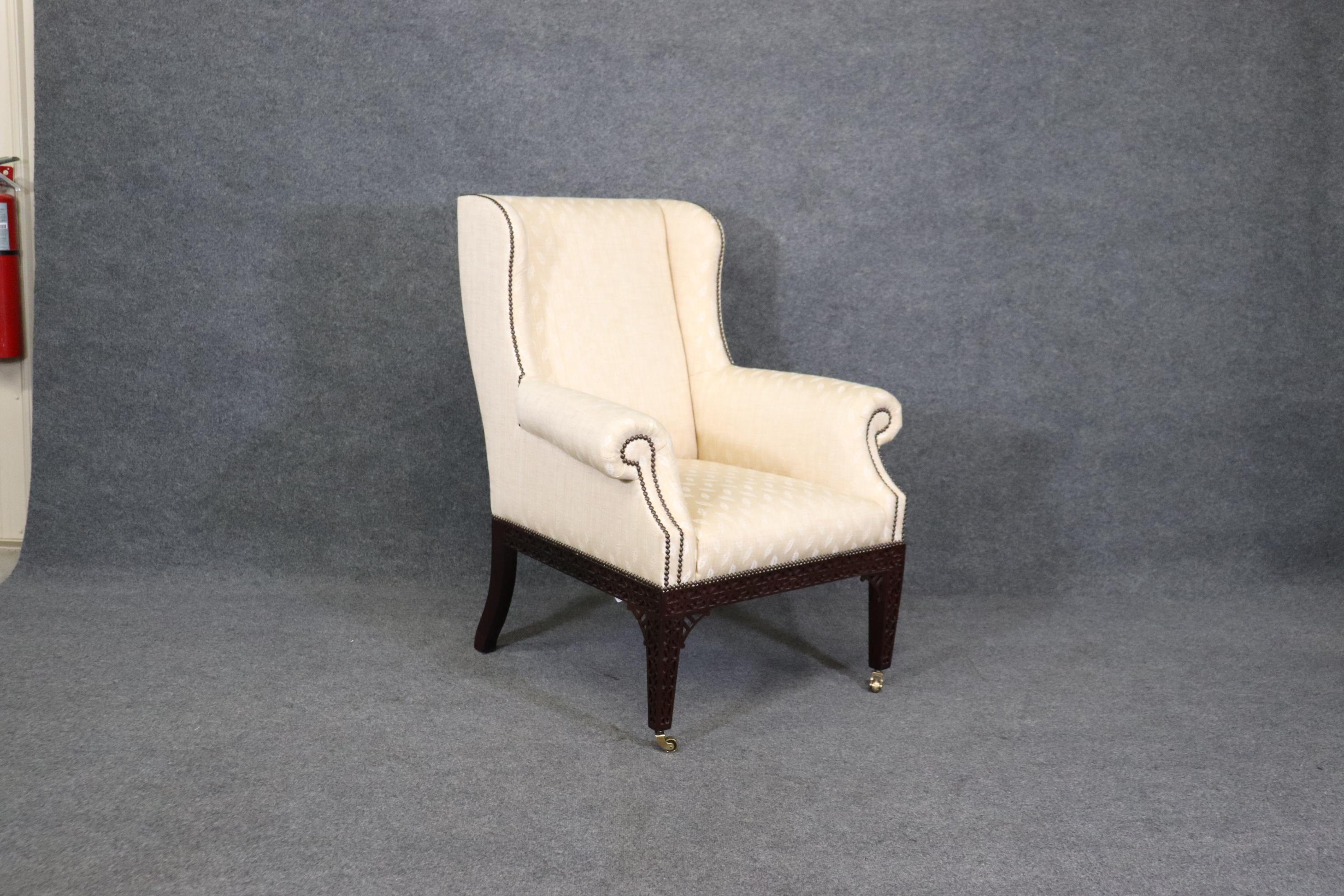 American Baker Wingback Armchair Chinese Chippendale Style in Mahogany 