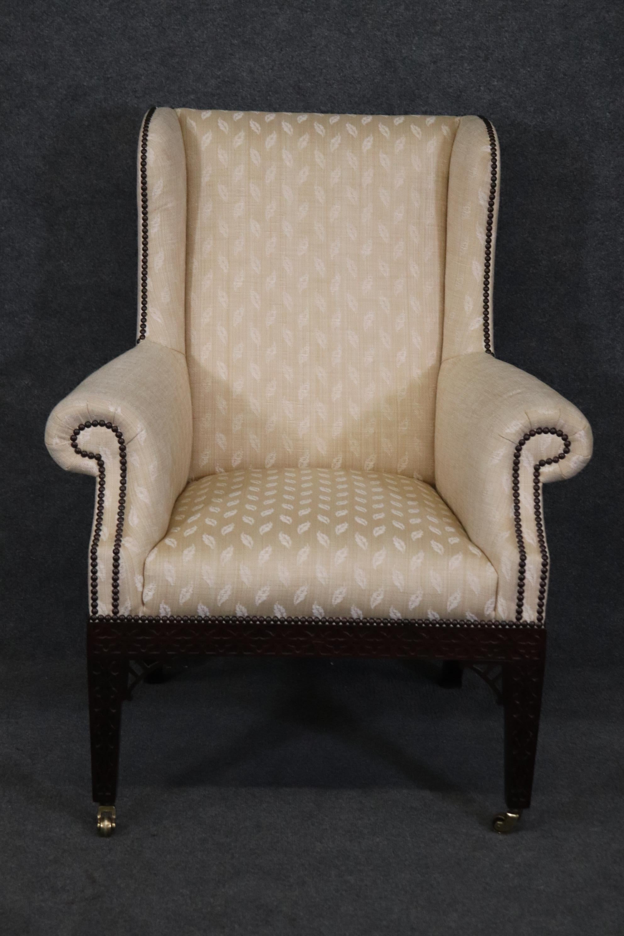 Late 20th Century Baker Wingback Armchair Chinese Chippendale Style in Mahogany 