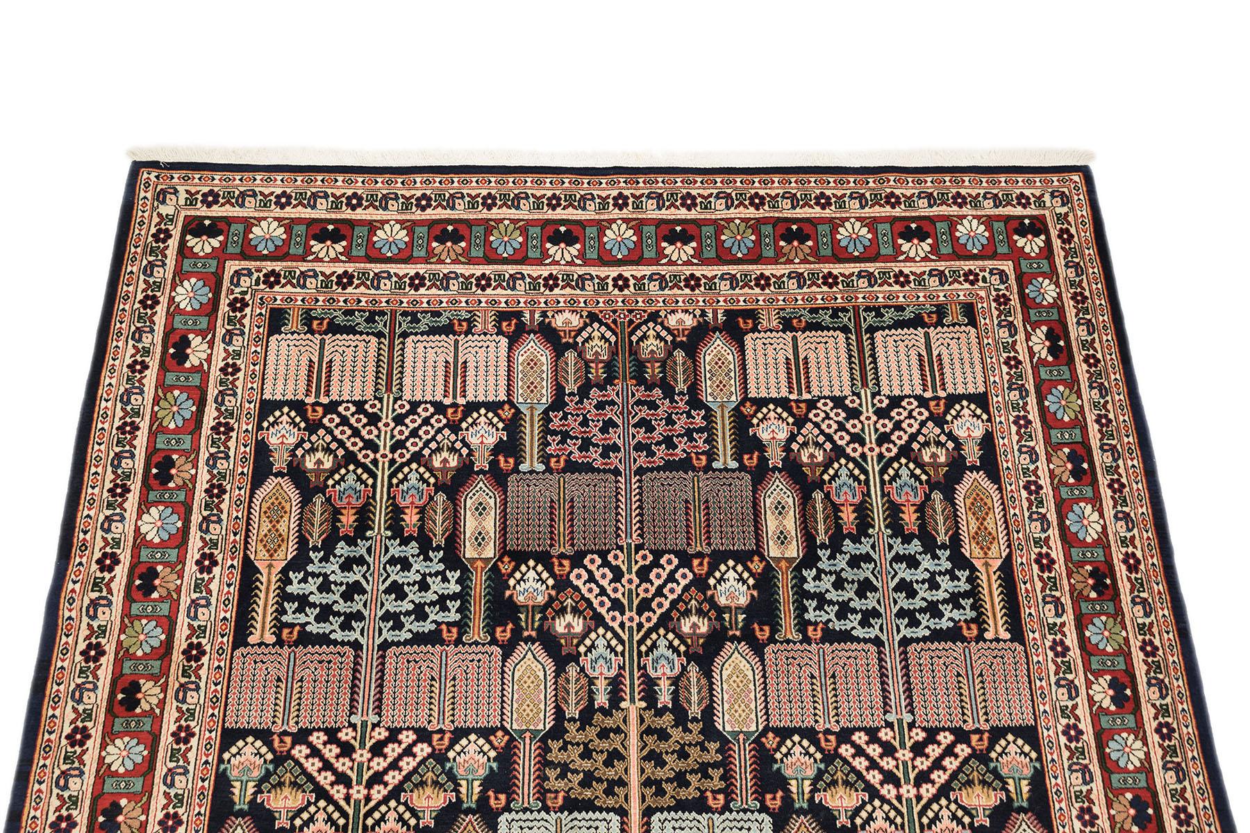 Bakhtiar (marineblau, zartgrün, elfenbein, rosa, goldbraun, 9'8