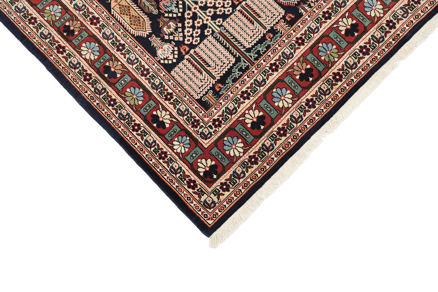Bakhtiar (marineblau, zartgrün, elfenbein, rosa, goldbraun, 9'8