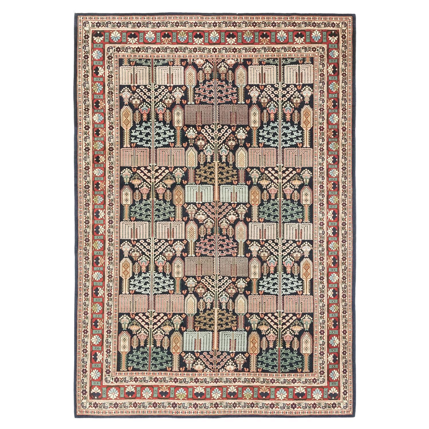 Bakhtiar (marineblau, zartgrün, elfenbein, rosa, goldbraun, 9'8" × 6'7") im Angebot