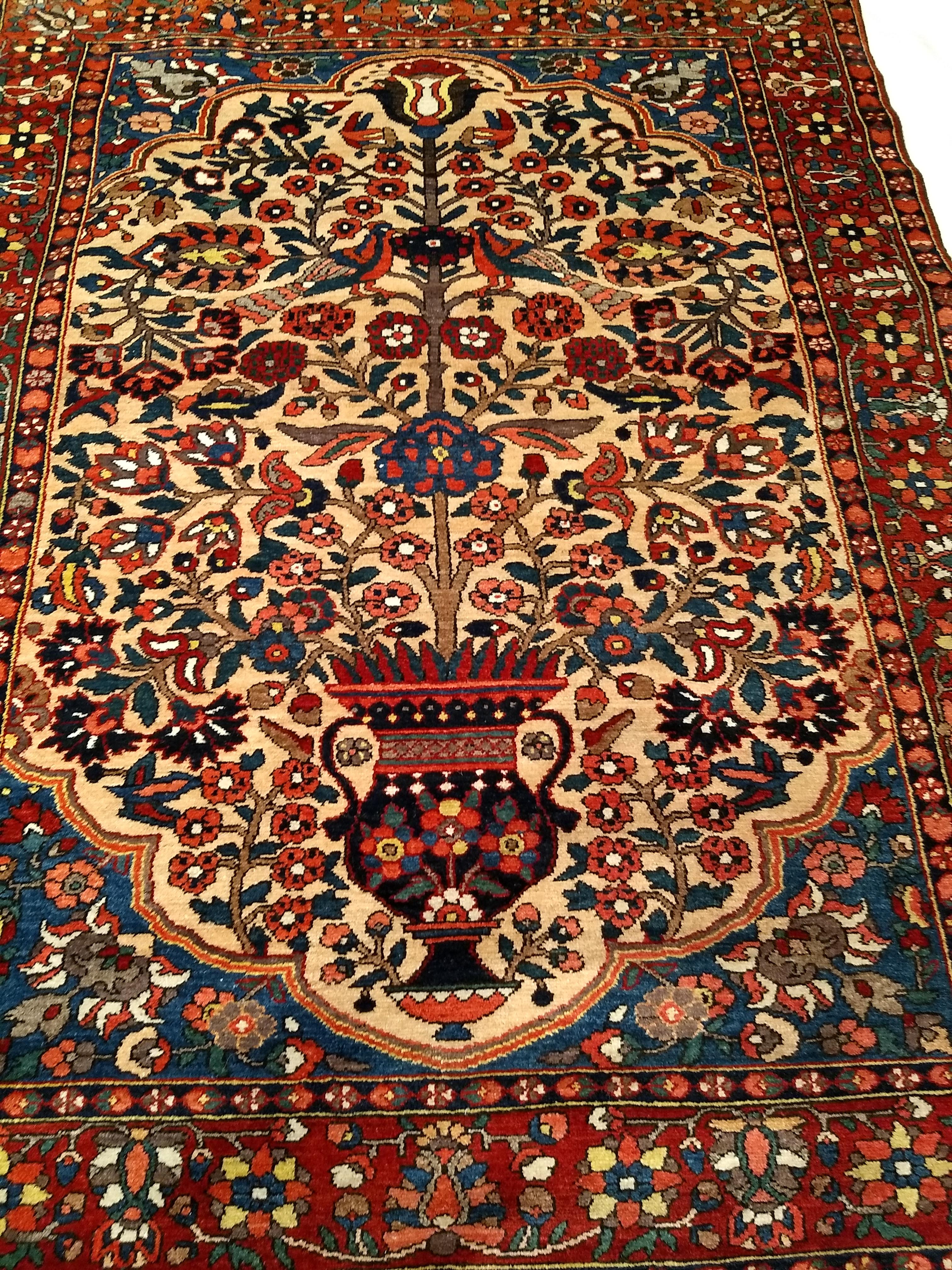 19th Century Persian Bakhtiari Bibibaft in Vase Pattern in Yellow, Red, Blue For Sale 5
