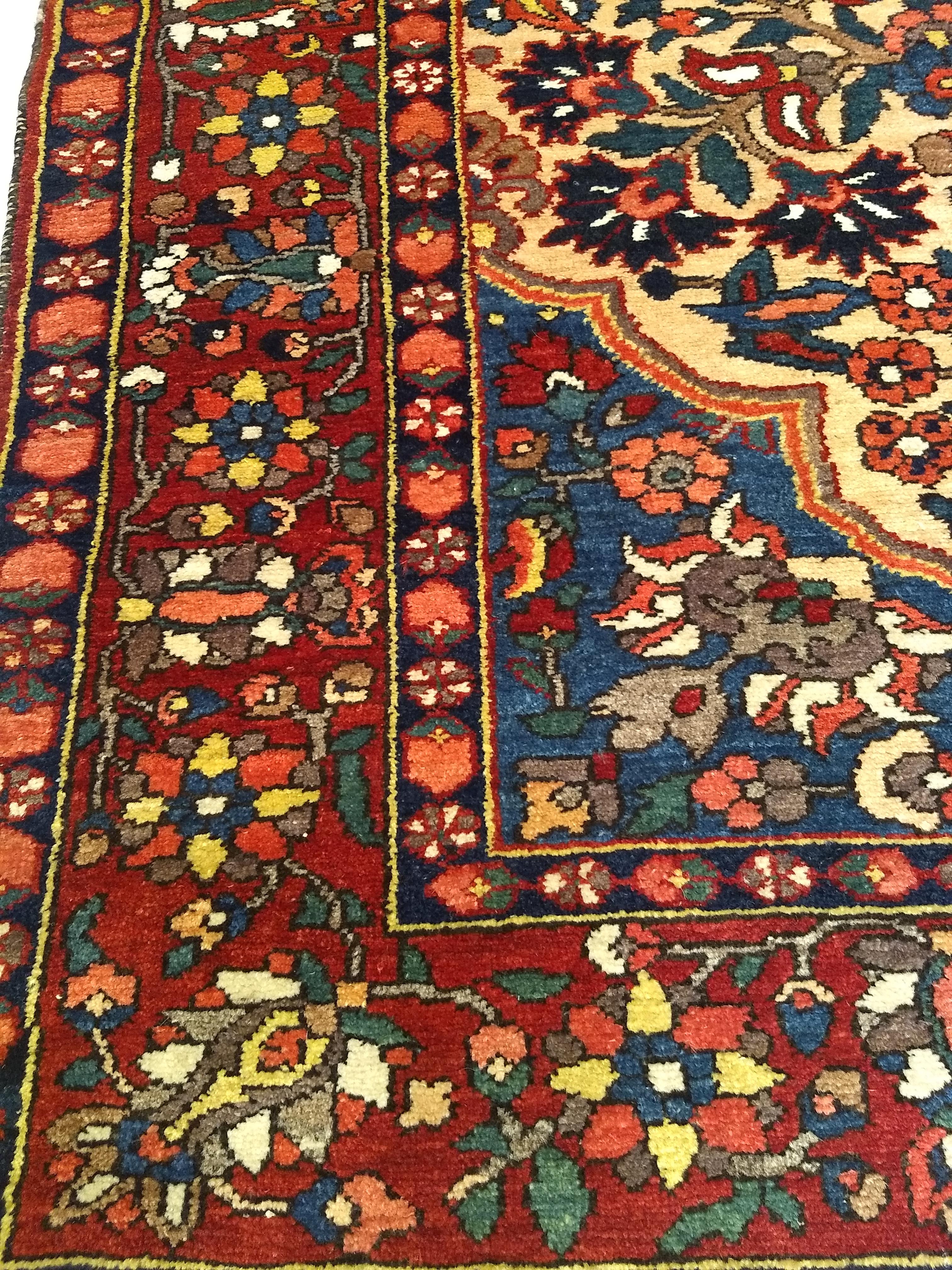 Wool 19th Century Persian Bakhtiari Bibibaft in Vase Pattern in Yellow, Red, Blue For Sale