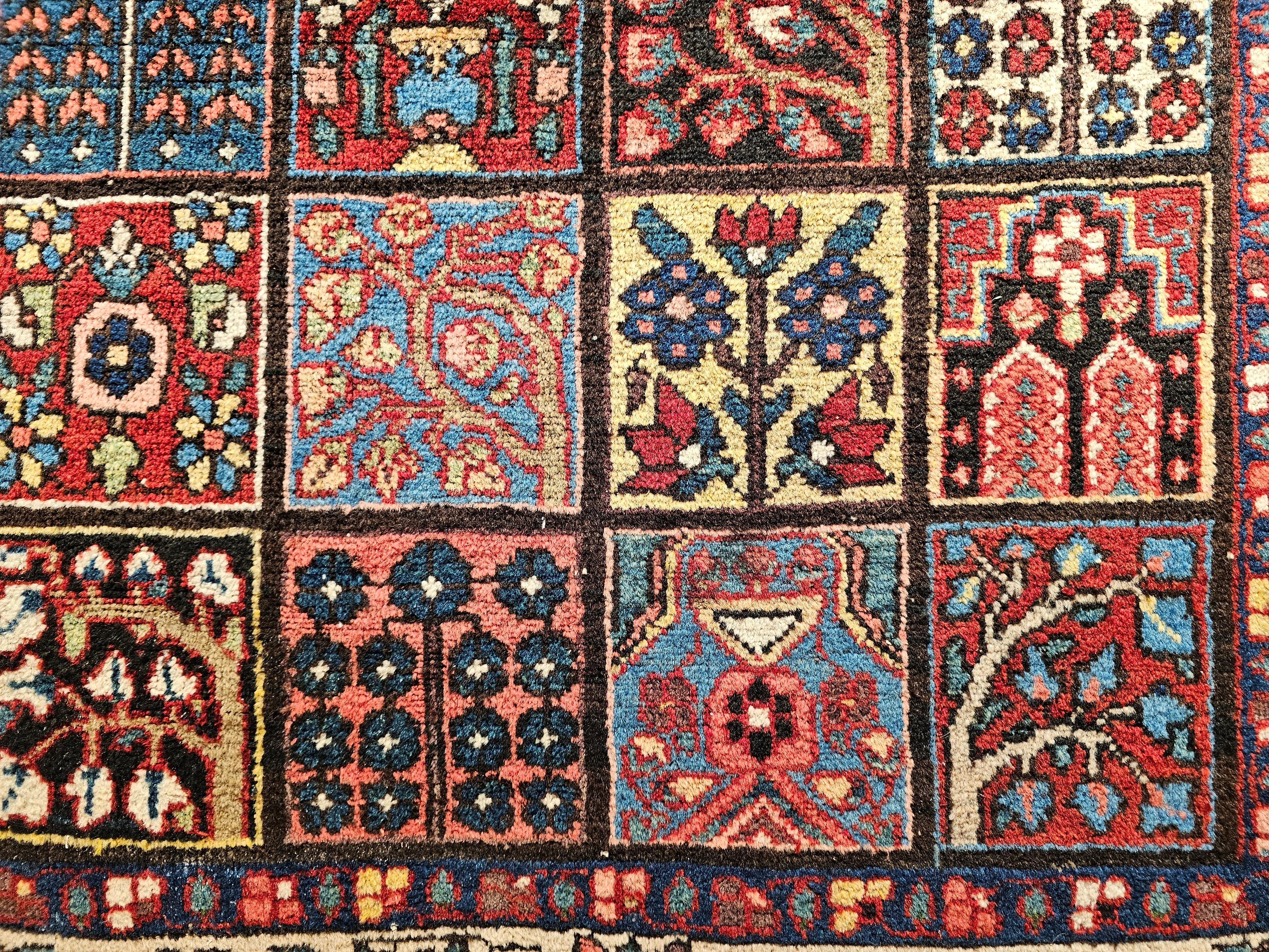 Vintage Persian Bakhtiari in Garden Panel Pattern in Pale Yellow, Pink, Blue For Sale 5