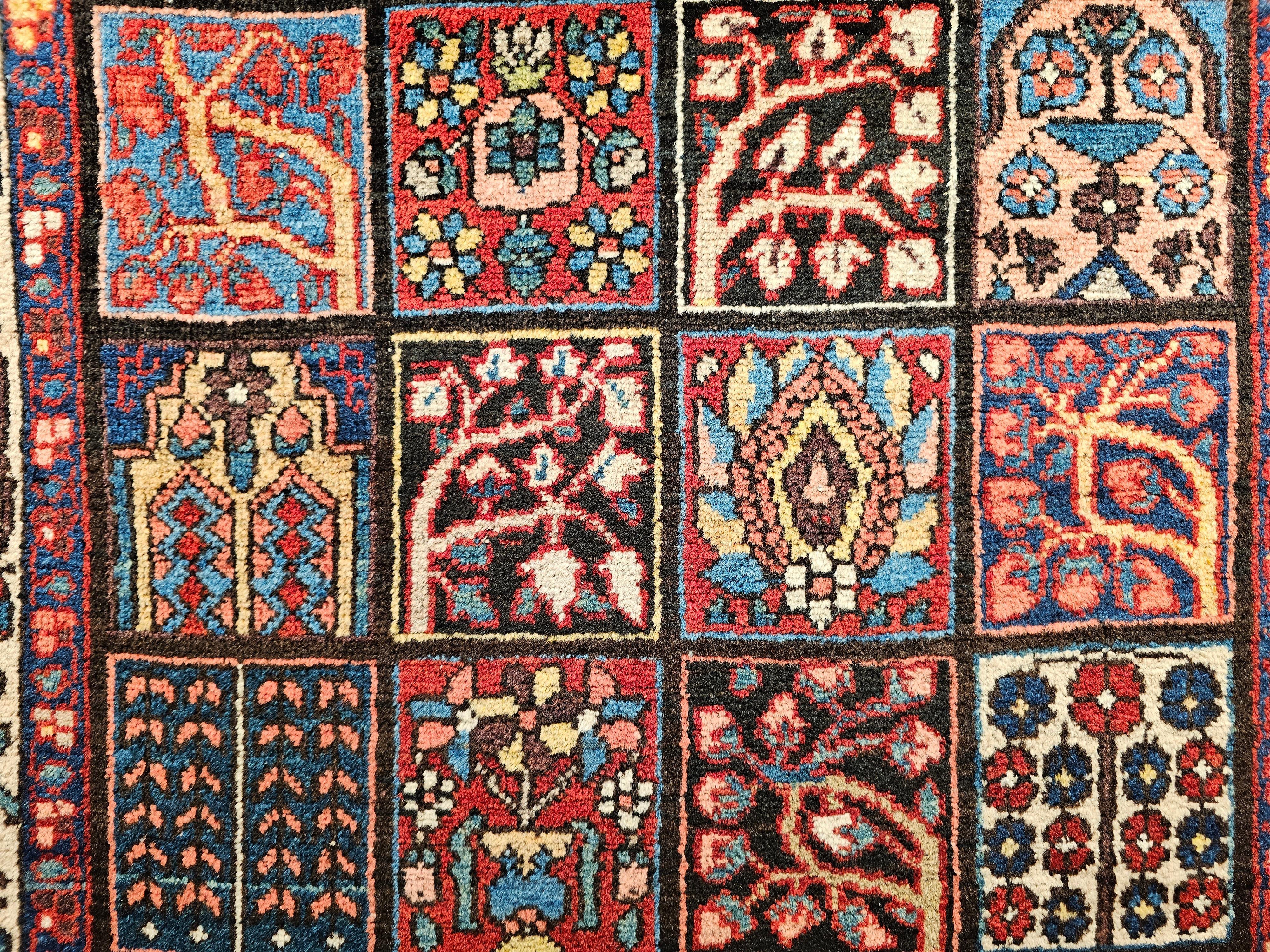Vintage Persian Bakhtiari in Garden Panel Pattern in Pale Yellow, Pink, Blue For Sale 6