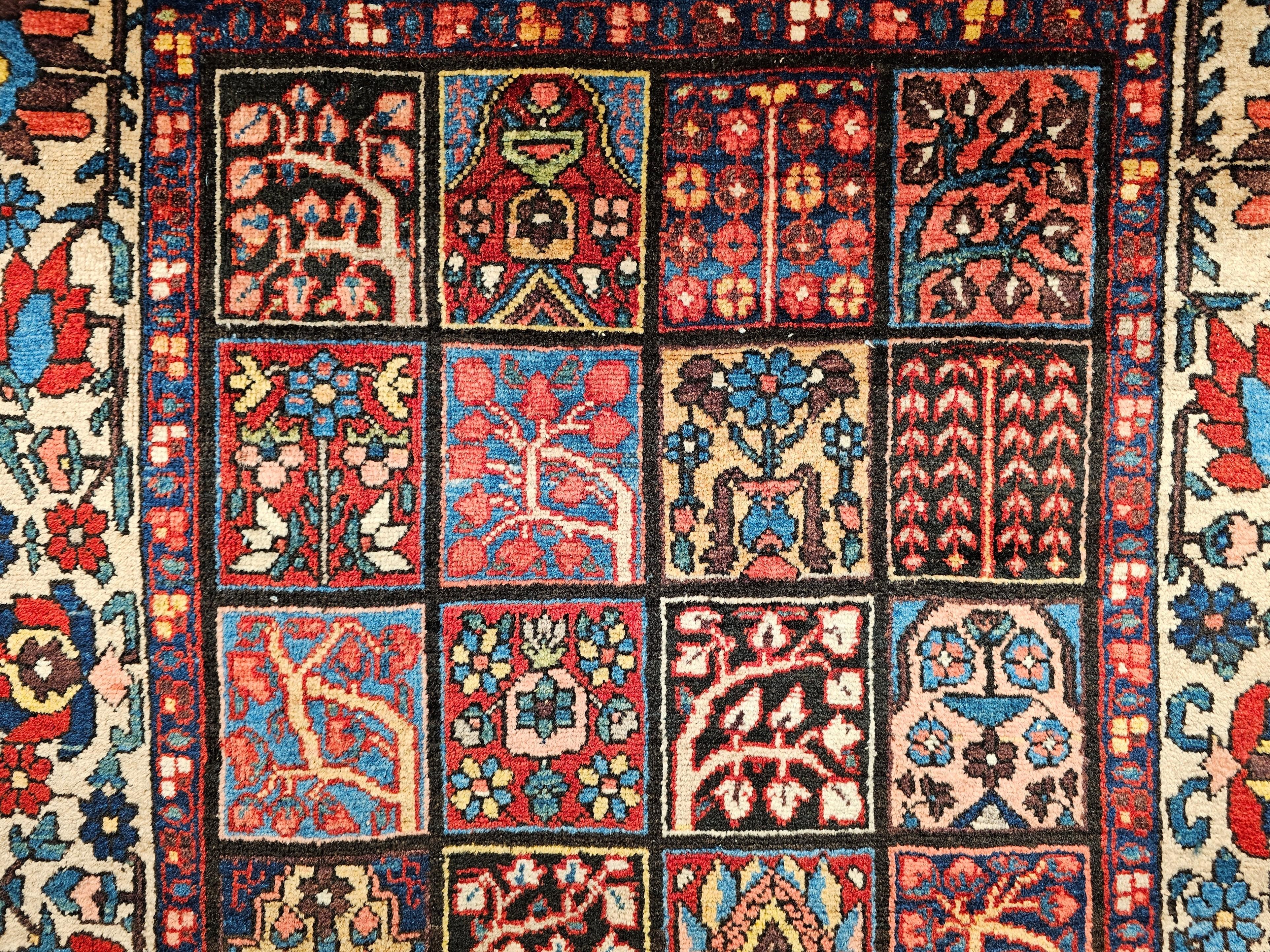 Vintage Persian Bakhtiari in Garden Panel Pattern in Pale Yellow, Pink, Blue For Sale 7