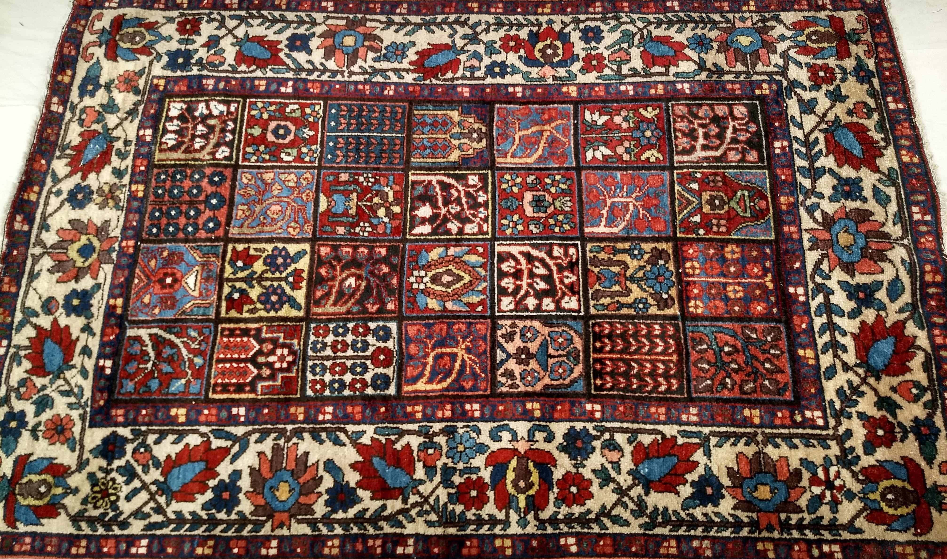 Vintage Persian Bakhtiari in Garden Panel Pattern in Pale Yellow, Pink, Blue For Sale 8