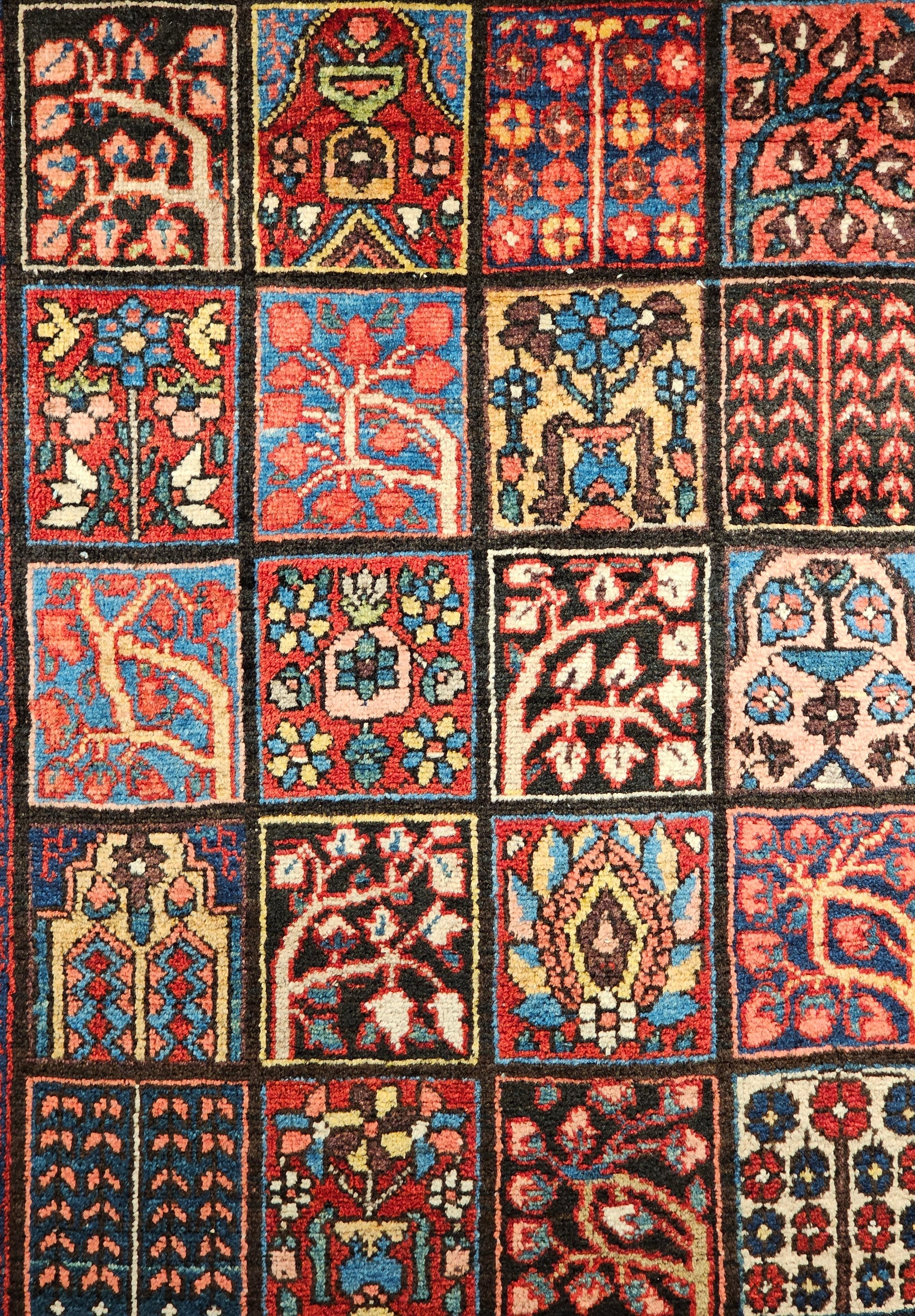 Wool Vintage Persian Bakhtiari in Garden Panel Pattern in Pale Yellow, Pink, Blue For Sale
