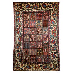 Persischer Bakhtiari im Vintage-Stil mit Gartentafel-Muster in Blassgelb, Rosa, Blau