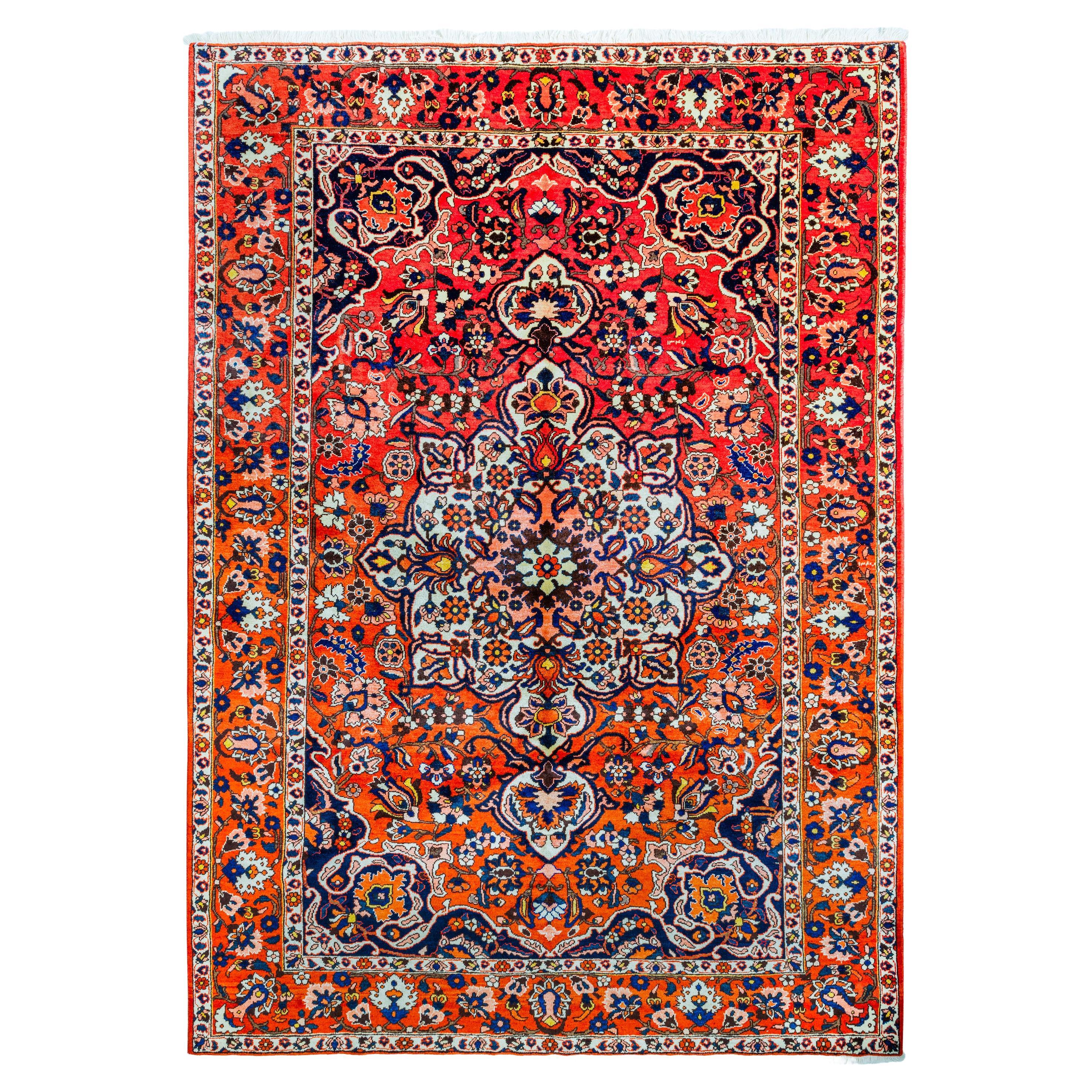 Authentique tapis persan orange 10' 0" X 7' 1" en vente