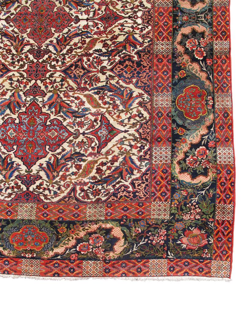 Bakhtiari Rug, Early 20th Century

This intriguing Bakhtiari carpet blends formal Persian and European styles with a distinct village flavor. A traditional Persian palmette and vine-scroll border has been rendered in the manner of nineteenth-century