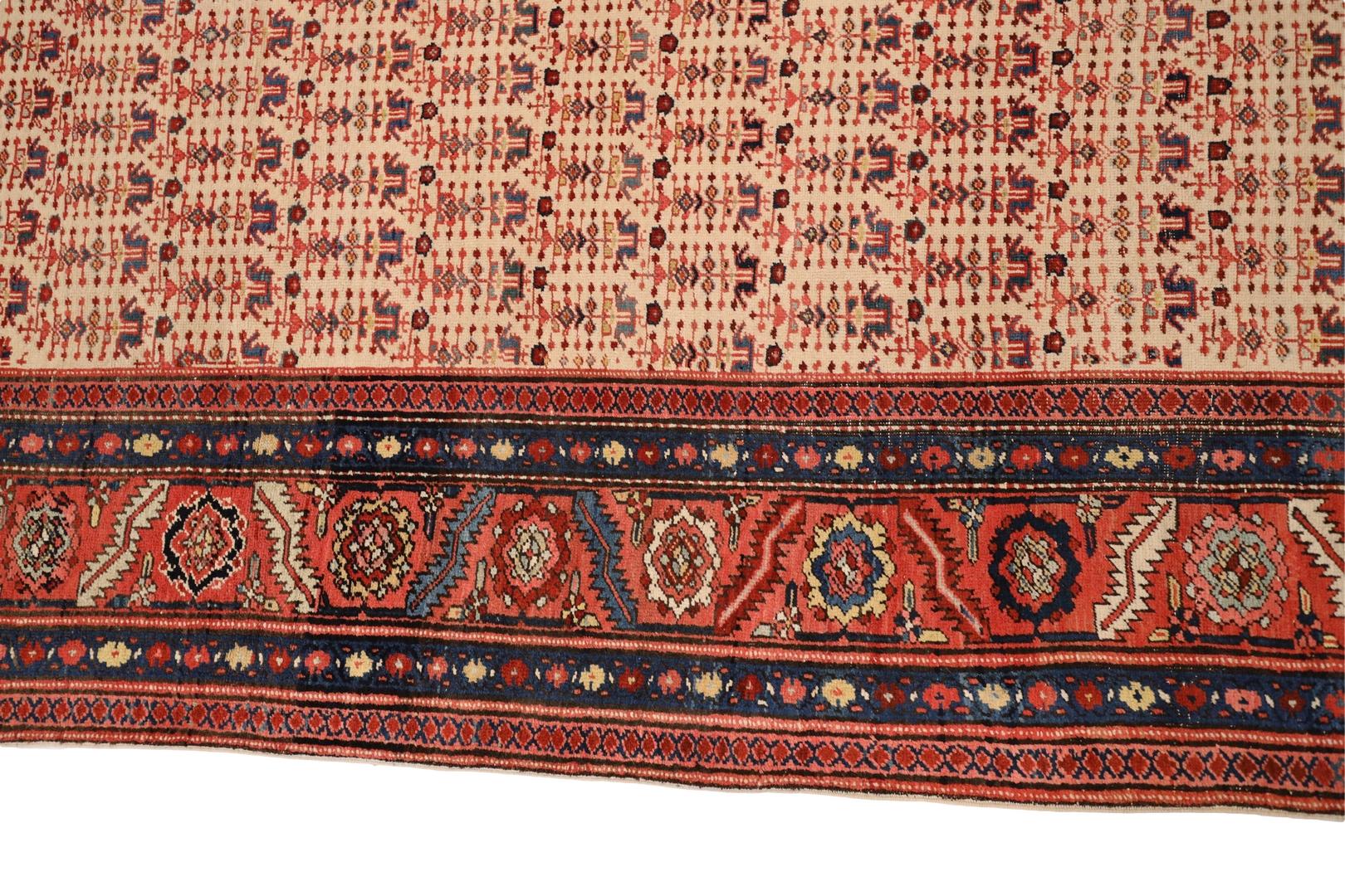 Persian Bakshaish Antique Area Rug, Ivory All-Over Design - 7'6