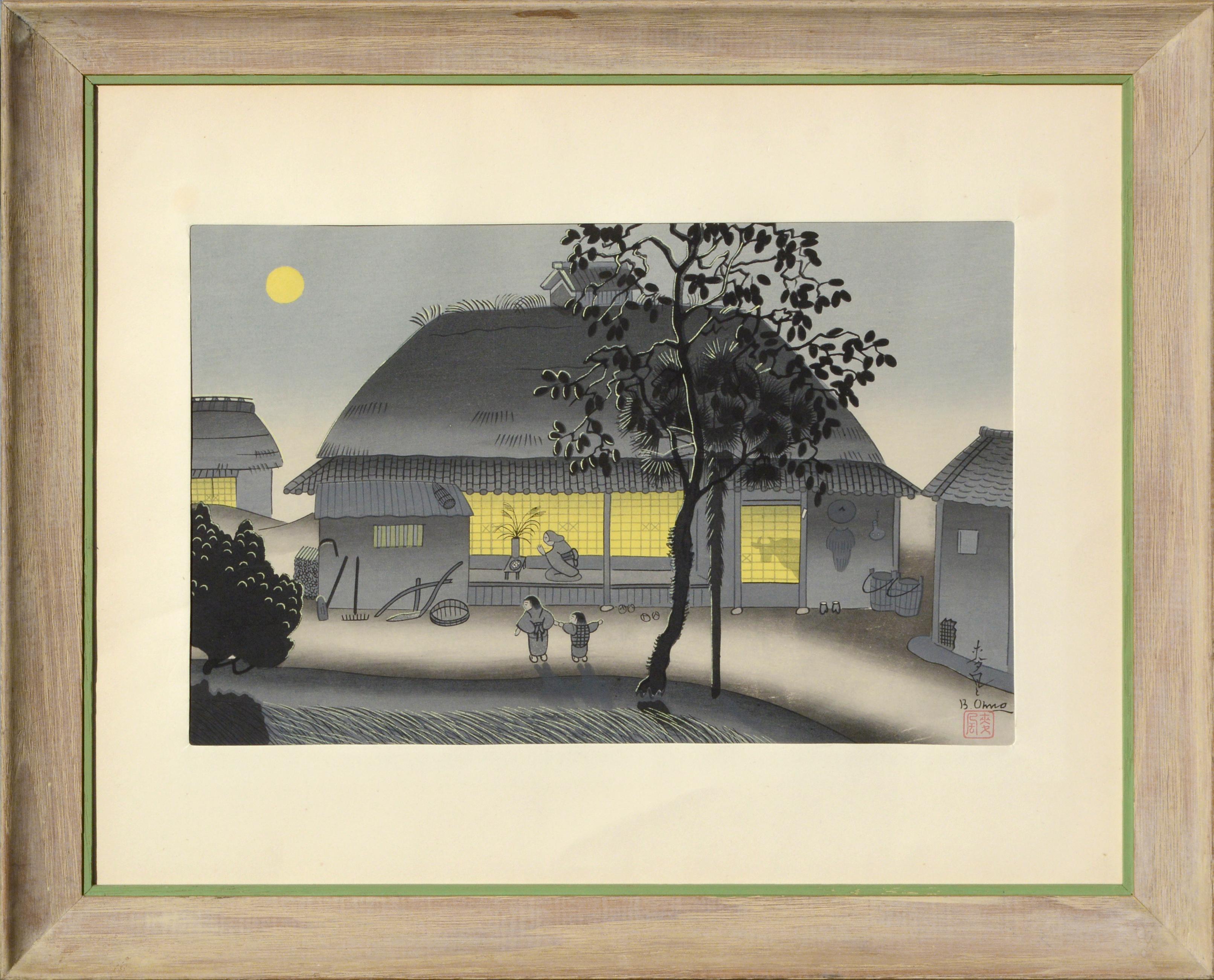 Bakufu Ono Landscape Print - "Ju-go Ya" Full Moon August Japanese Woodblock Print Bakufu Ohno