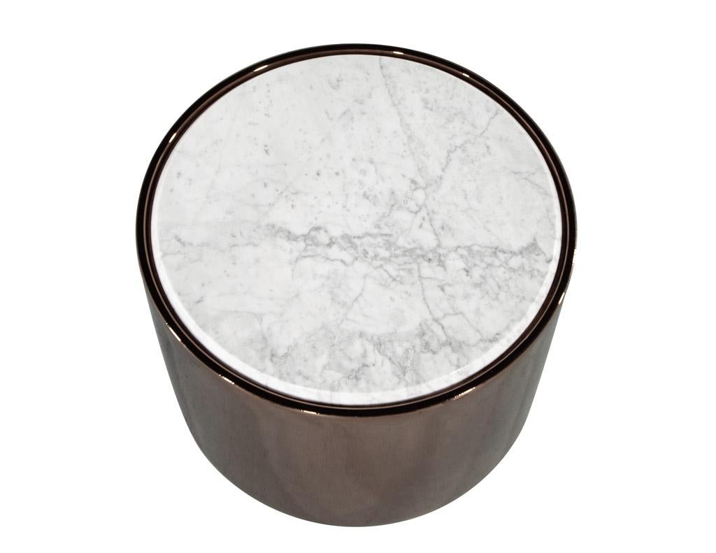 Modern Bala Hi Round Marble Top Metal Accent Table For Sale