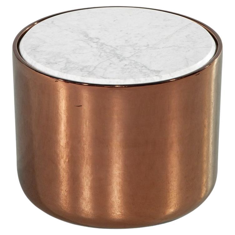 Bala Low Round Marble Top Metal Accent Table For Sale