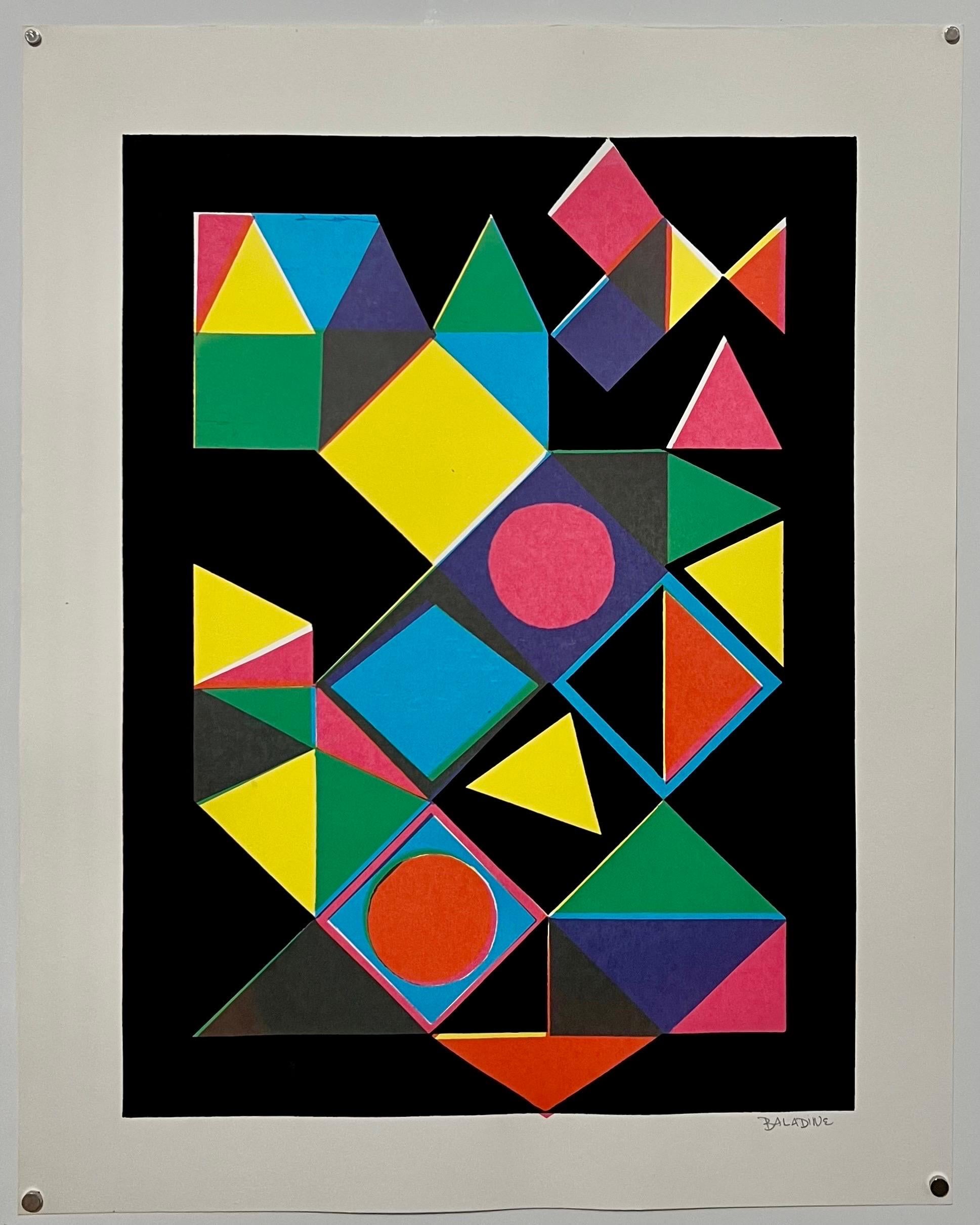1960's Baladine Op Art KInetic Screenprint Lithograph Vibrant Mod Neon Colors For Sale 1