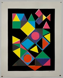 1960's Baladine Op Art KInetic Screenprint Lithograph Vibrant Mod Neon Colors