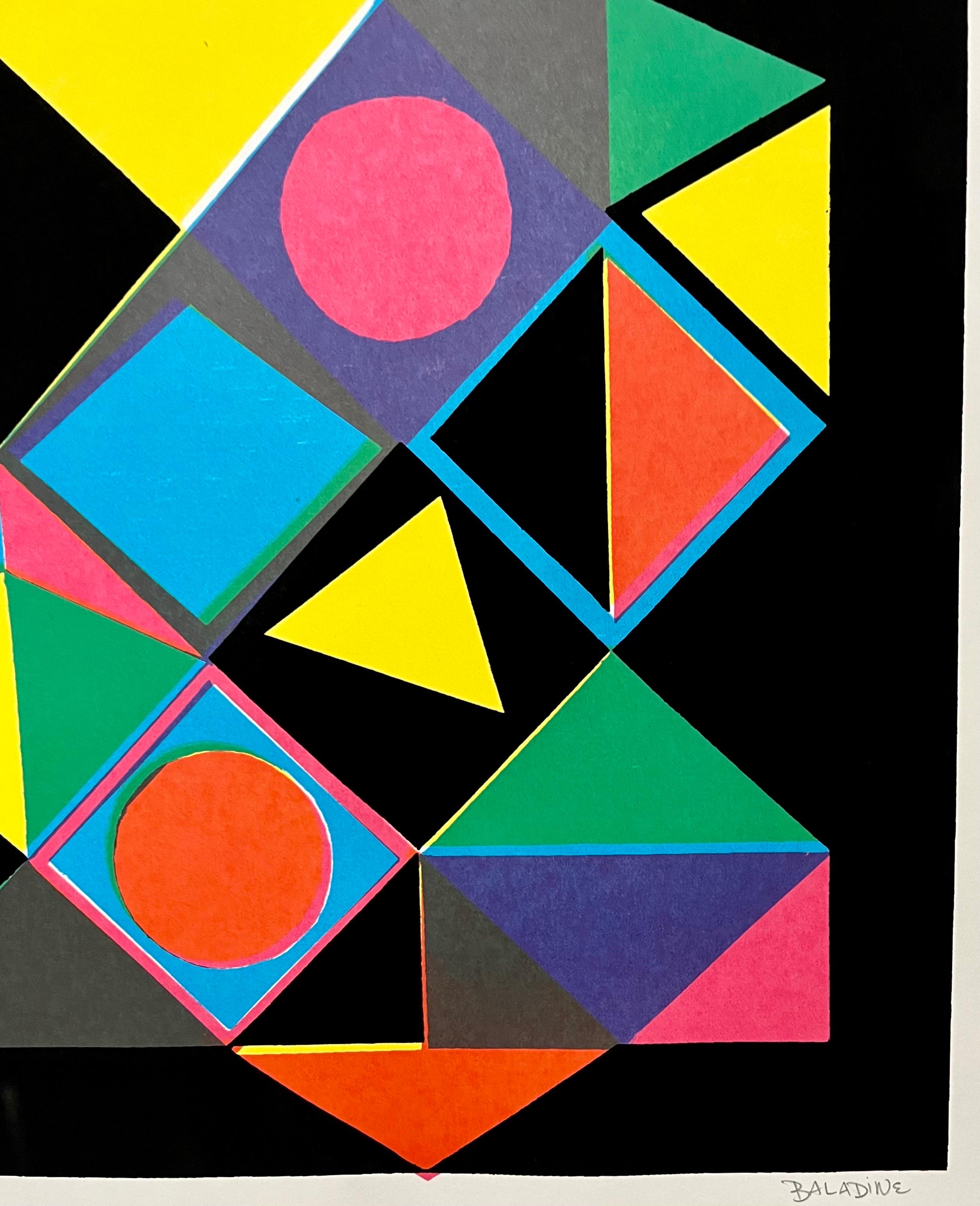 1960's Baladine Op Art KInetic Screenprint Lithograph Vibrant Mod Neon Colors For Sale 3