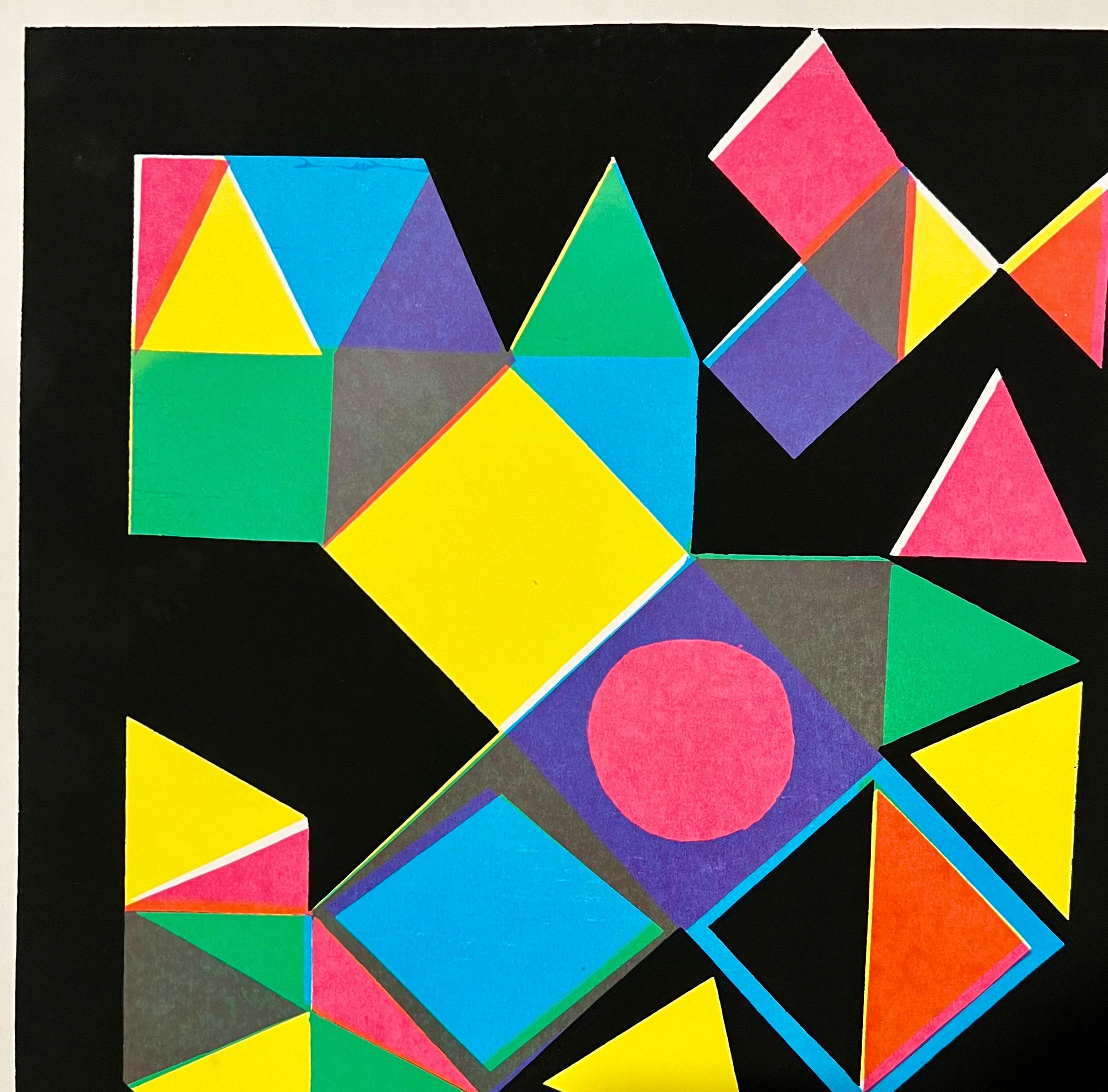 1960's Baladine Op Art KInetic Sérigraphie Lithographie Vibrant Mod Neon Colors en vente 4
