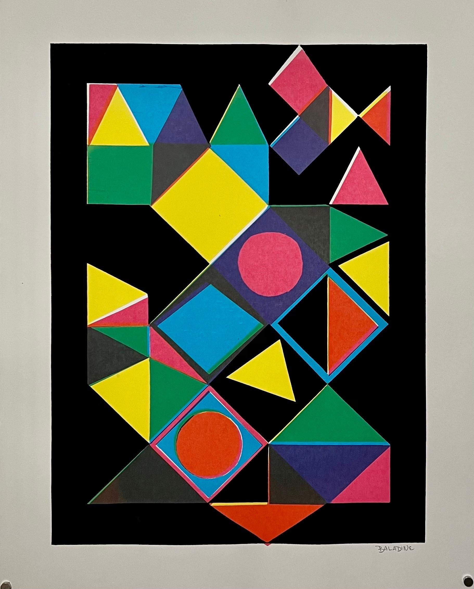1960's Baladine Op Art KInetic Screenprint Lithograph Vibrant Mod Neon Colors